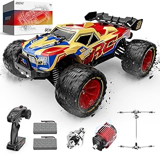 DEERC 1/14 Brushless Fast RC Cars for Adults Boys,Max 50KM/H High Speed Remote Control Car,4X4 All Terrains RC Monster Truck,Waterproof Off-Road Hobby Electric Vehicle Car Gift,2 Li-ion Batteries