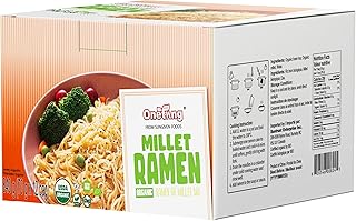 ONETANG Organic Millet & Brown Rice Ramen Noodle, Gluten-Free Pasta, No Sodium Ramen, Whole Grain, Non-GMO, Kosher, Vegan 2.47 Oz (Pack Of 12)