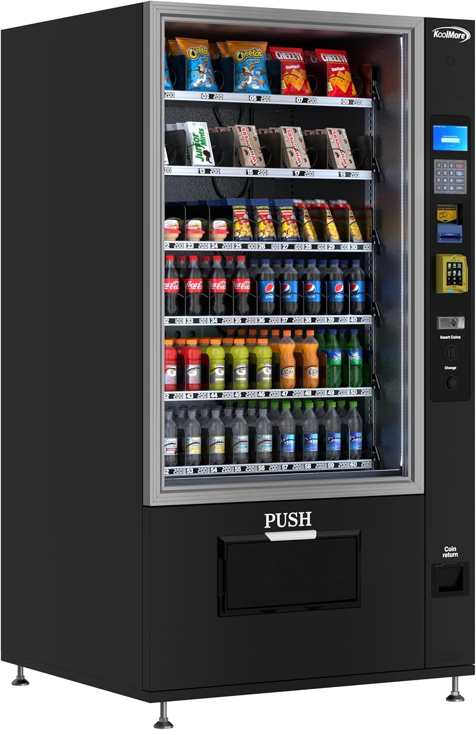 KoolMore KM-VMR-40-BCR Snack Vending Machine, Credit Card Reader and Coin/Bill Acceptor in Black, 60 Slots/Refrigerated