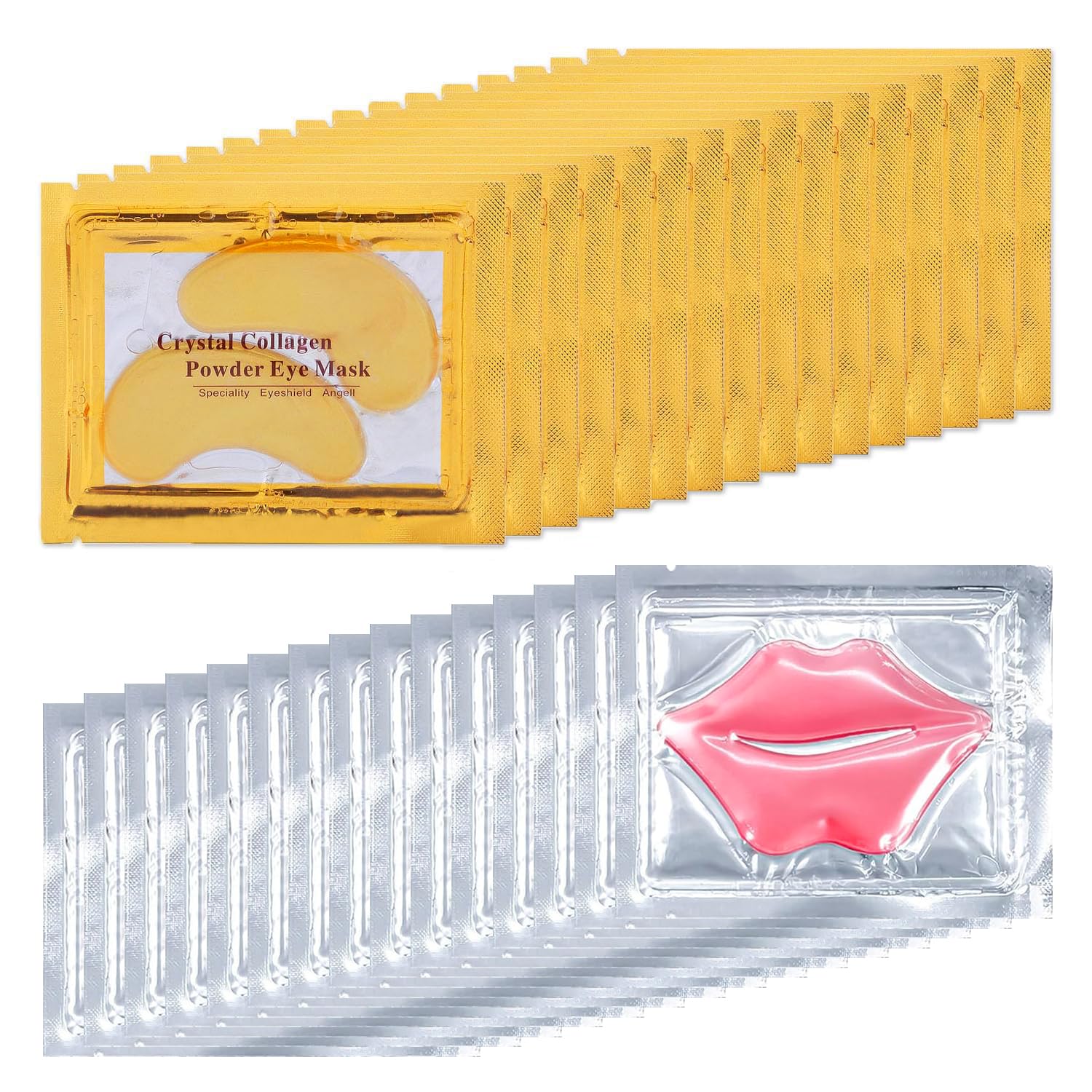Eakroo 30 Pairs Lip Masks & Eye Mask, 24K Collagen Crystal Under Eye Patches for Puffy Eyes and Dark Circles, Reduce Lip Wrinkles, Remove Dead Skin & Anti Chapped, Effectively Nourishes the Eye Skin