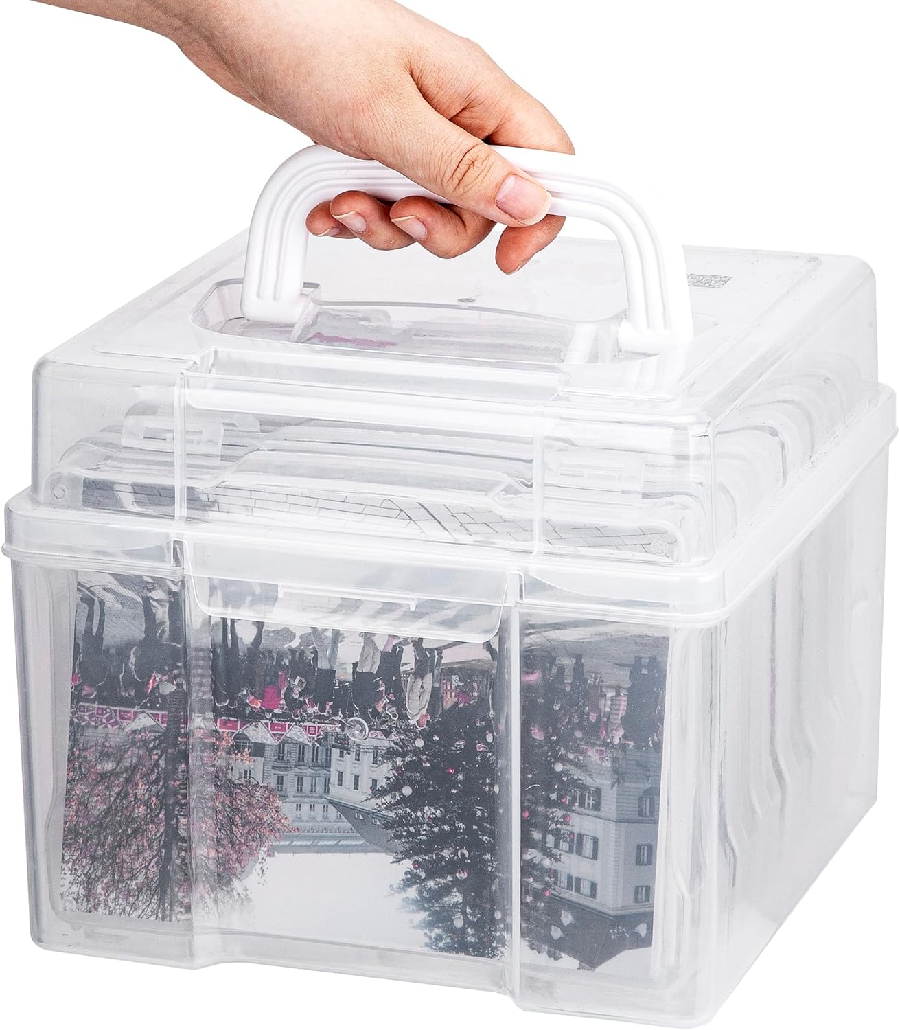 Photo Organizers and Storage 5x7 with Handle, 6 Inner Plastic Photo Storage Box, Dustproof BPA-Free Picture Containers for Index Cards, Stamps, Crafts, Seeds, Sticker Storage