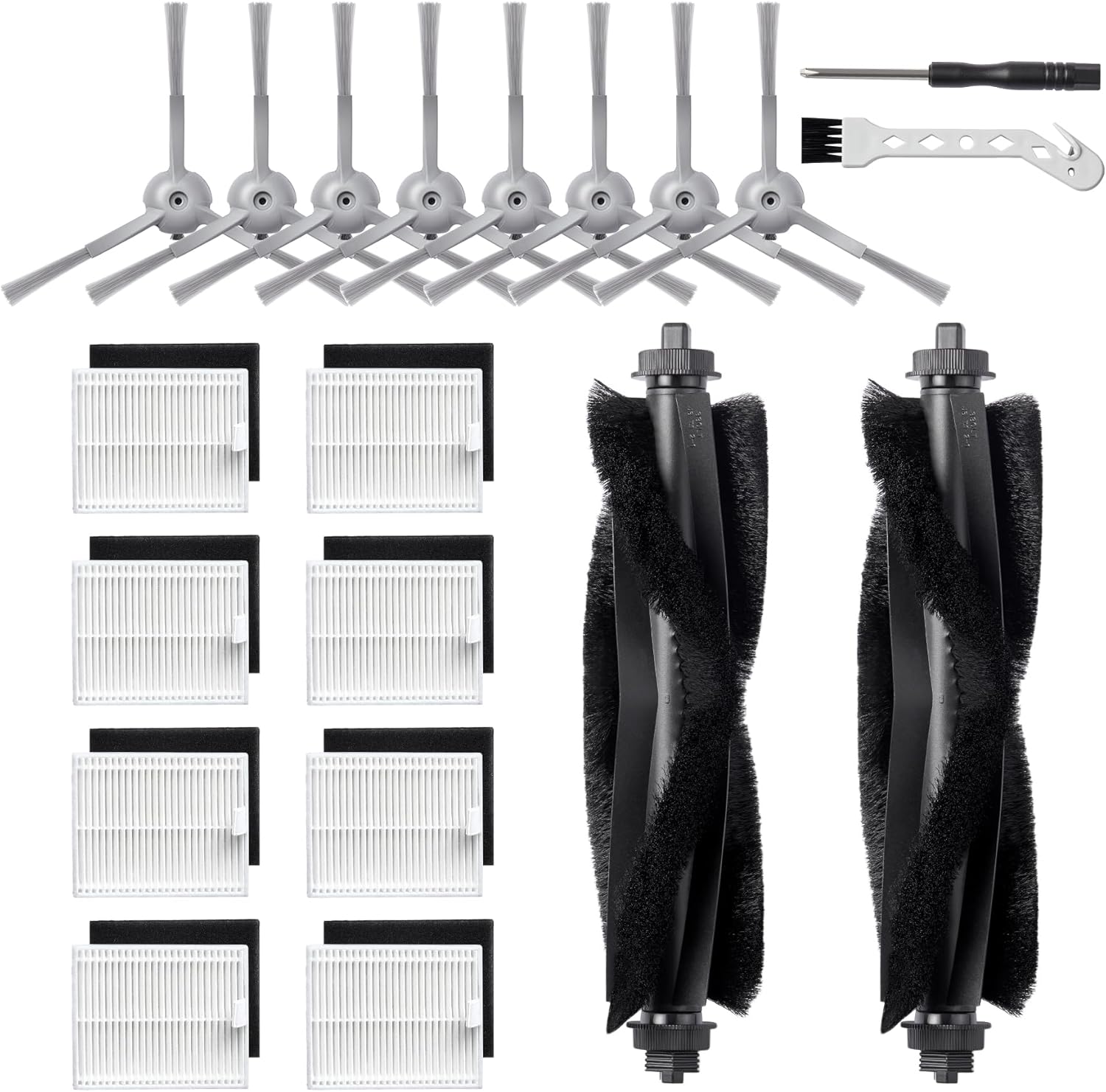 20 Pcs Replacement Part for Eufy L60/ L60 SES/ L50/ L50 SES Robot Vacuum Cleaner, Accessories Kit with 2 Roller Brush, 8 Side Brush, 8 Filters (with Sponge), 1 Clean Brush, 1 Screw Driver