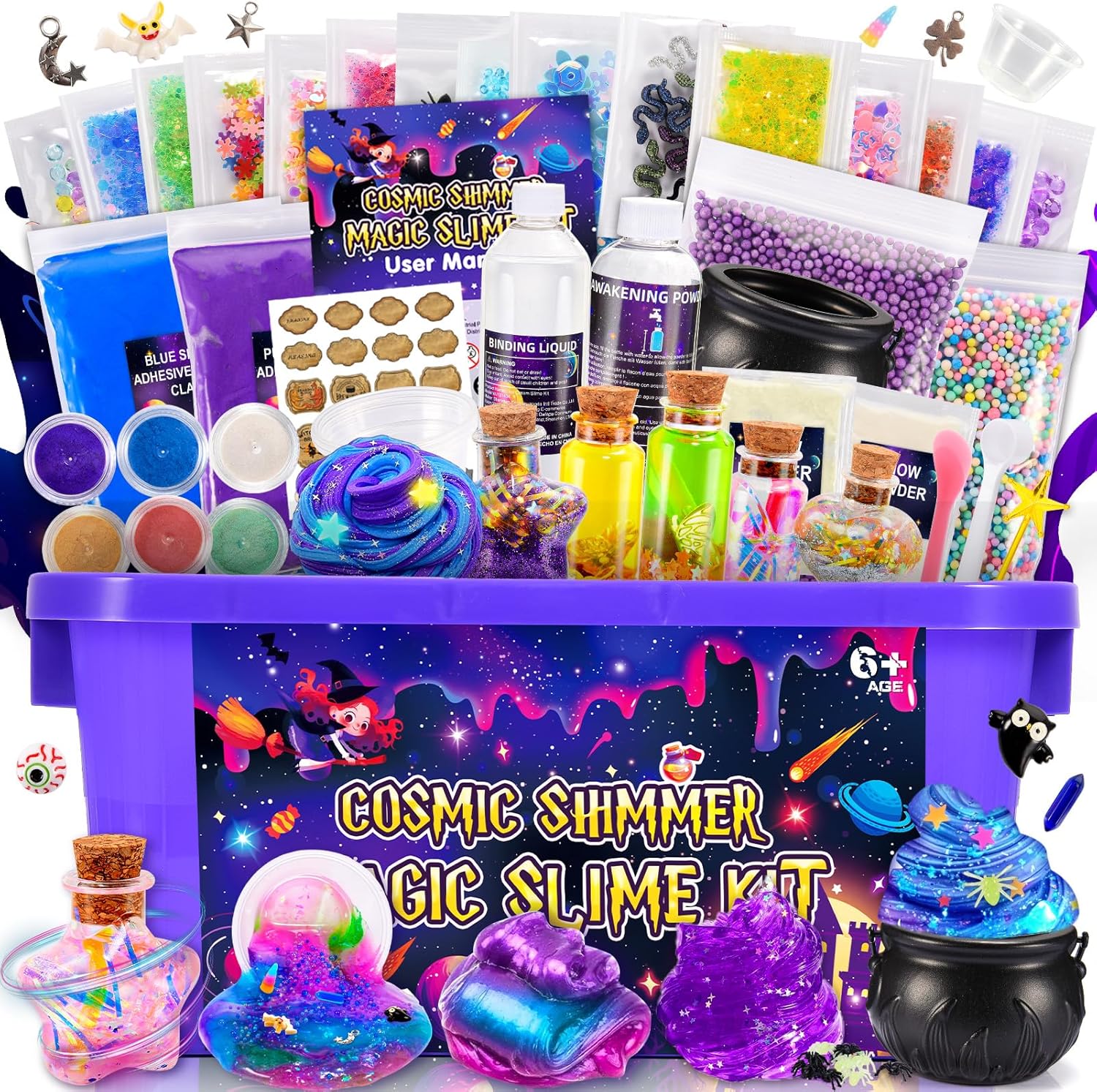 iKidiki Slime Making Kit for Girls Boys, Toys for 6 7 8 9 10 11 12 Year Old Girls Boys Gifts Birthday Galaxy Slime Kit 6-12 Year Old Girl Boy Gifts Magic Potions Making Kit Children Fluffy Slime