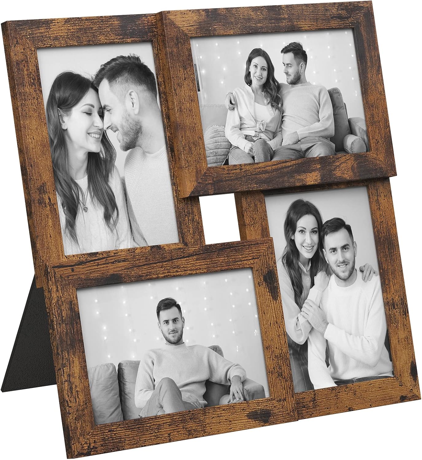SONGMICS Collage Picture Frames, 4 Frames for 4x6 Photos, Collage Photo Frames for Wall, Multi Frames, Wall Decor, Rustic Brown RPF025X01