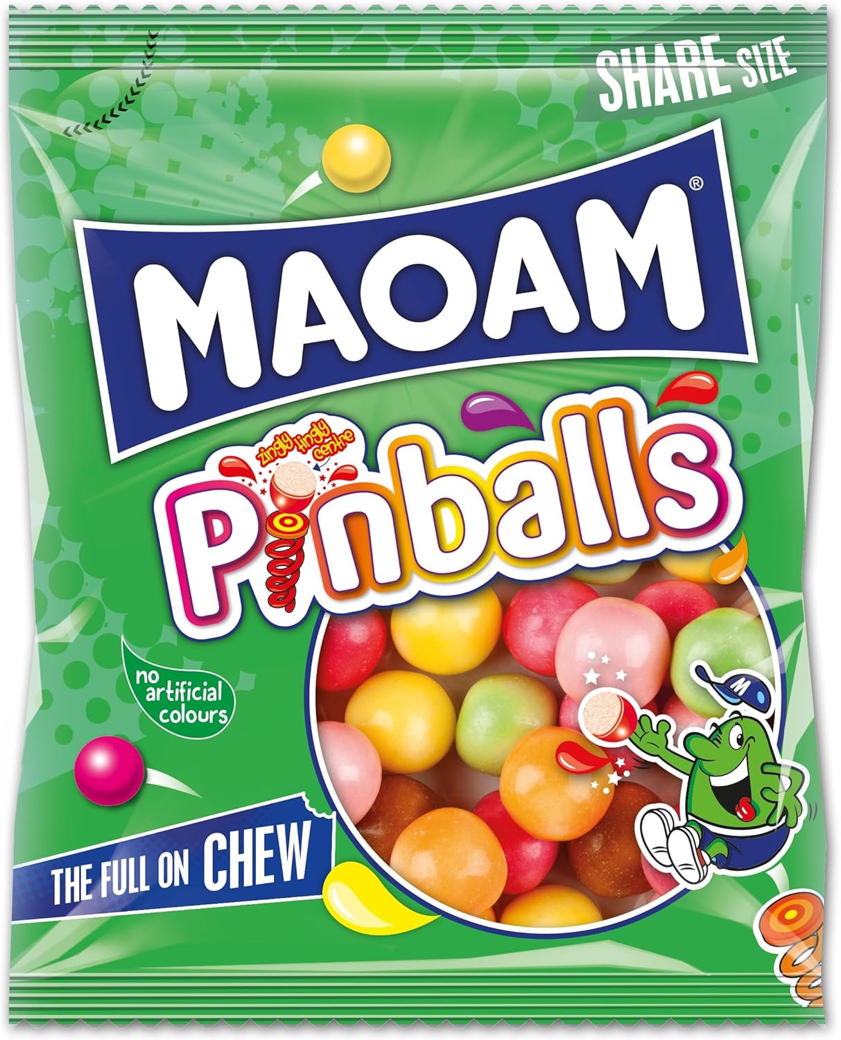 MAOAM Pinballs – Chewy and Fruity Sweets – 140g Share Size