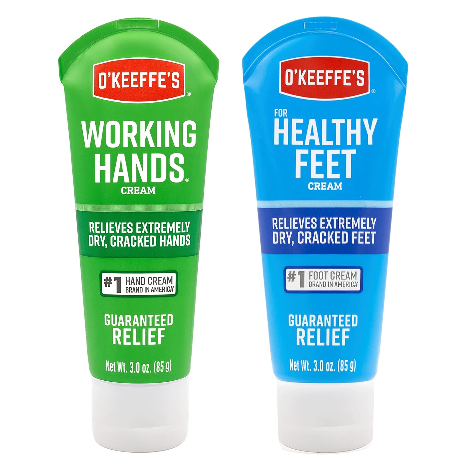 O'Keeffe's Working Hands Hand Cream (3 oz Tube) and Healthy Feet Foot Cream (3 oz Tube) - Repairing Skincare for Extremely Dry, Cracked Hands and Feet, Travel Size