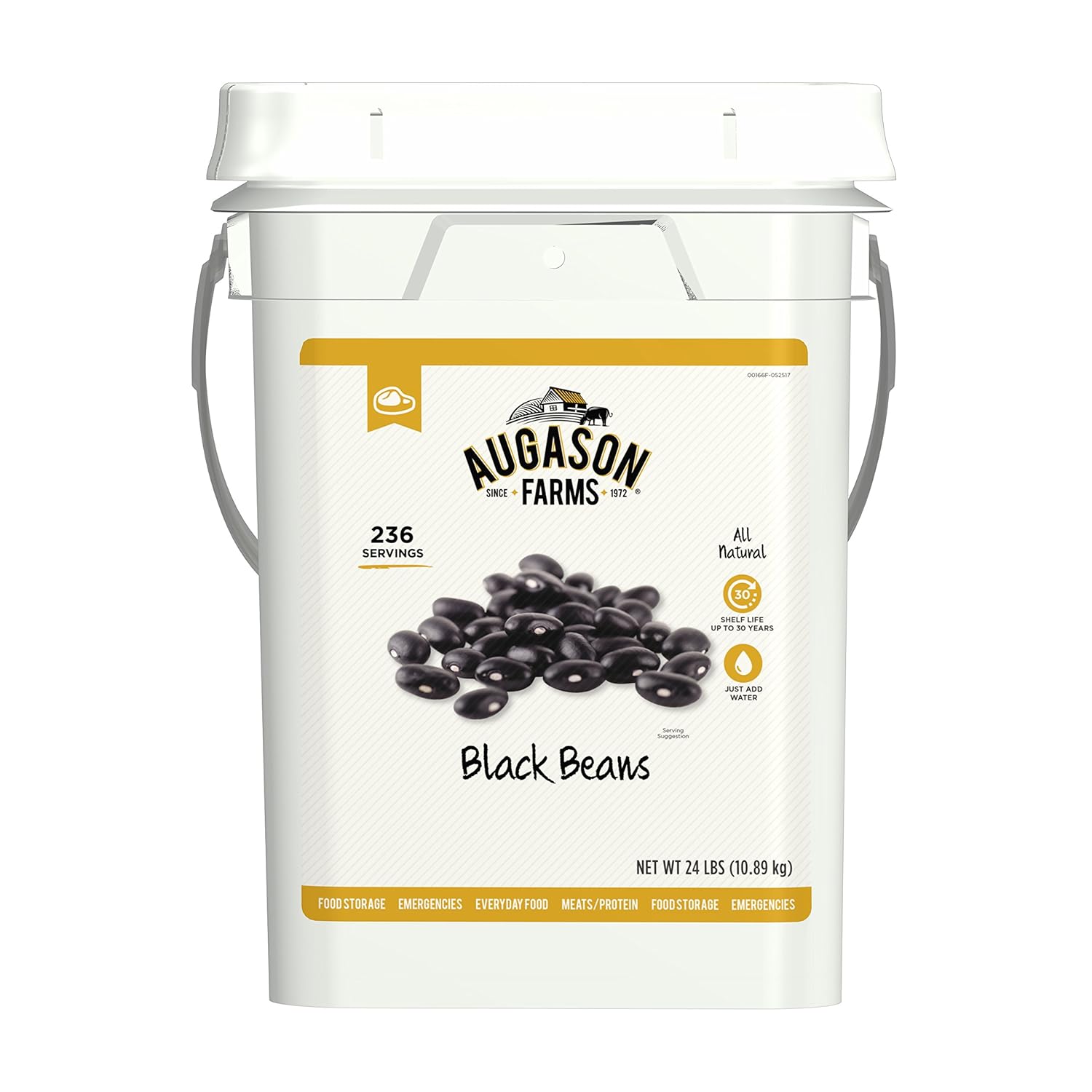 Augason Farms Dried Black Beans 4-Gallon Pail, Bulk Food Storage, Emergency Food Supply, Everyday Meals, 237 Servings