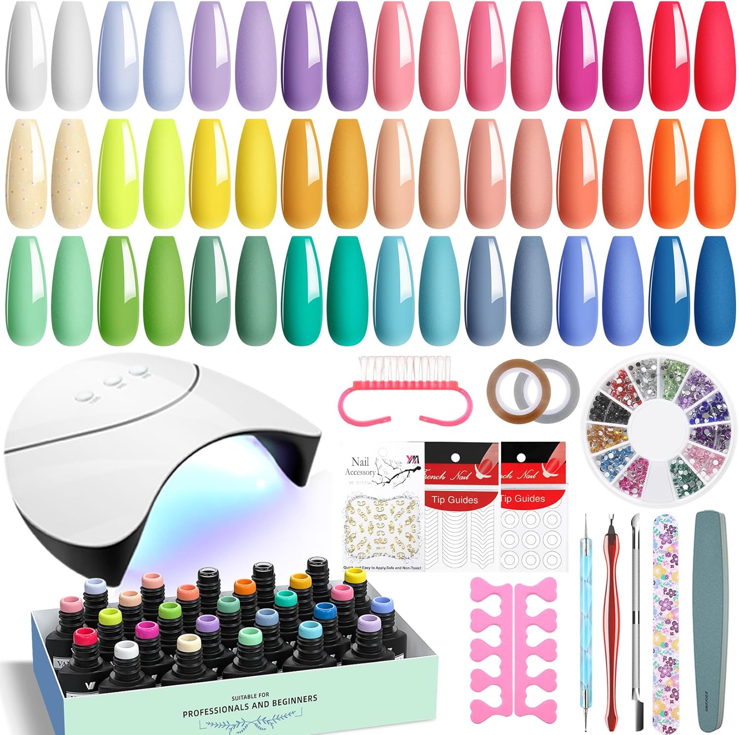 VANREESA Gel Nail Polish Set with Lamp Starter Kit 24 Colours Gel Nail Kit Nude Pink Green Spring Summer Colours Gels Polish Set with Manicure Tools for Beginners DIY at Home Gifts for Women