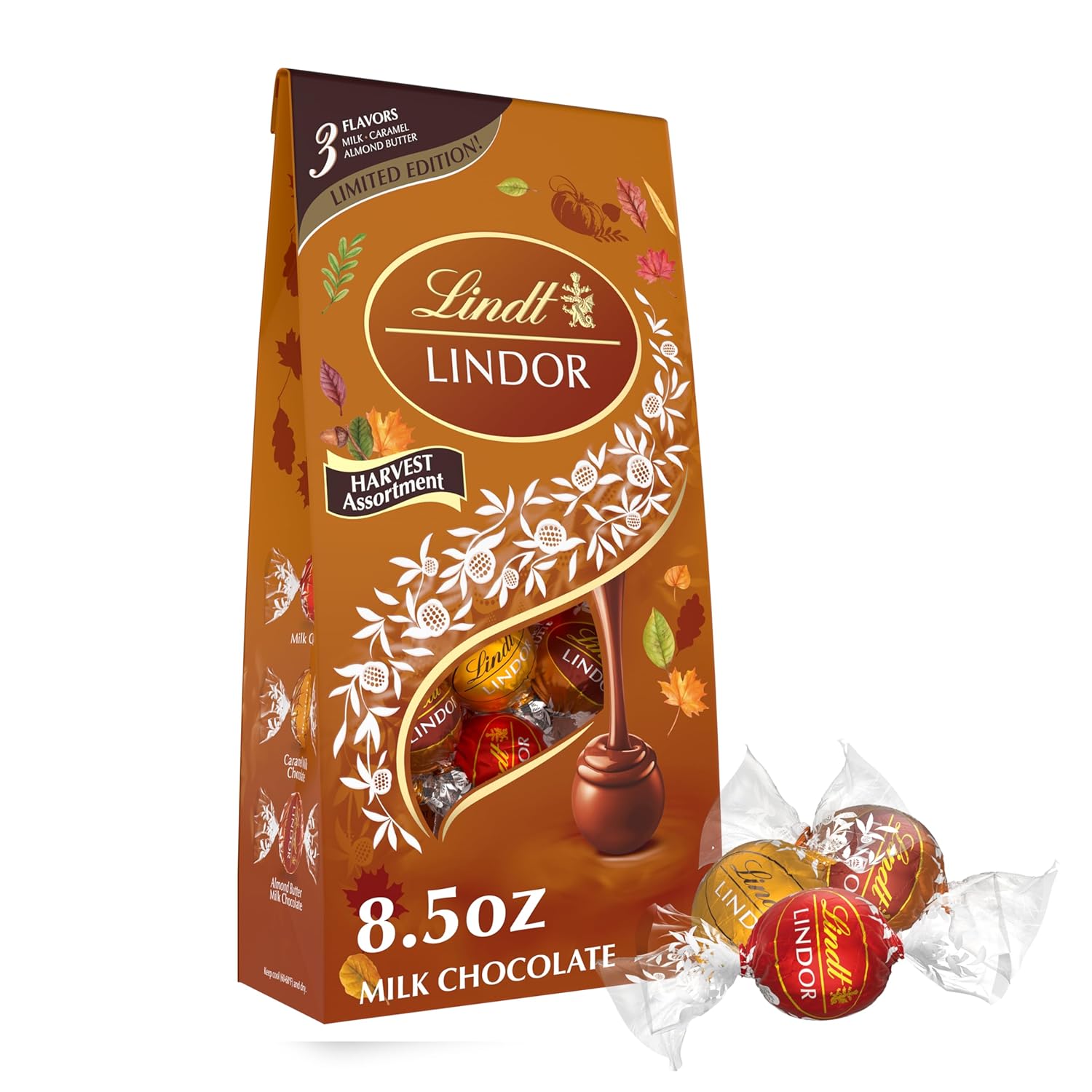 Lindt LINDOR Harvest Milk Assorted Chocolate Candy Truffles, Chocolates with Smooth, Melting Truffle Center, 8.5 oz. Bag
