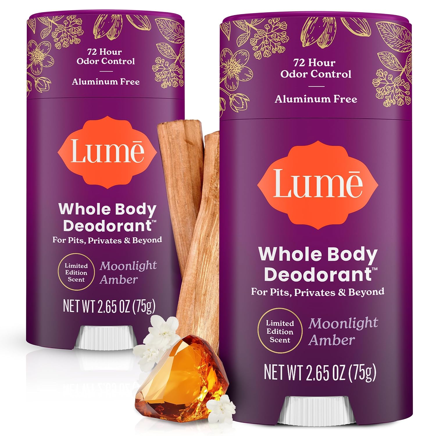 Lume Whole Body Deodorant - Solid Stick - 2.6 oz, 2 pk (Moonlight Amber)