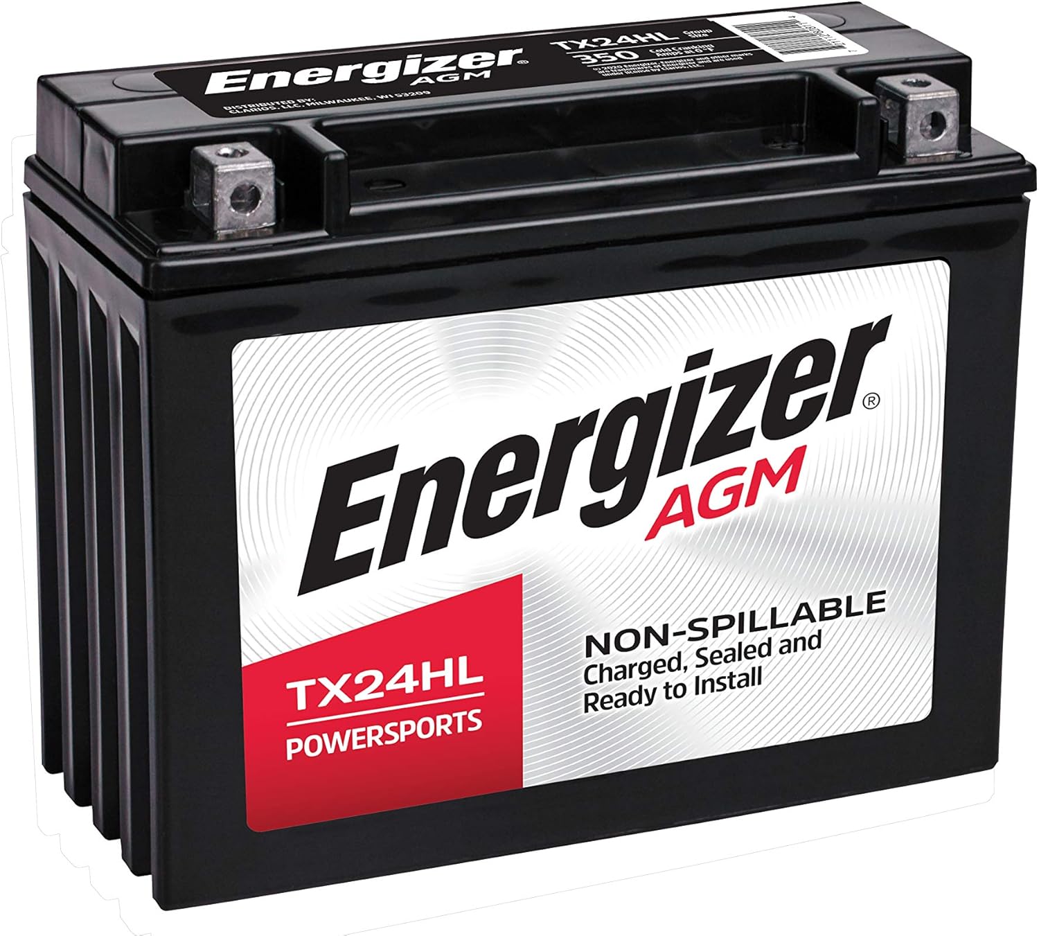 Energizer TX24HL AGM Motorcycle and ATV 12V Battery, 350 Cold Cranking Amps and 21 Ahr, Replaces: YTX24HL-BS and others, Black