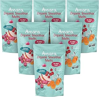 Amara Smoothie Melts - Carrot Raspberry - Baby Snacks Made With Fruits and Vegetables - Healthy Toddler Snacks For Your Kids Lunch Box - Organic Plant Based Yogurt Melts - 6 Resealable Bags