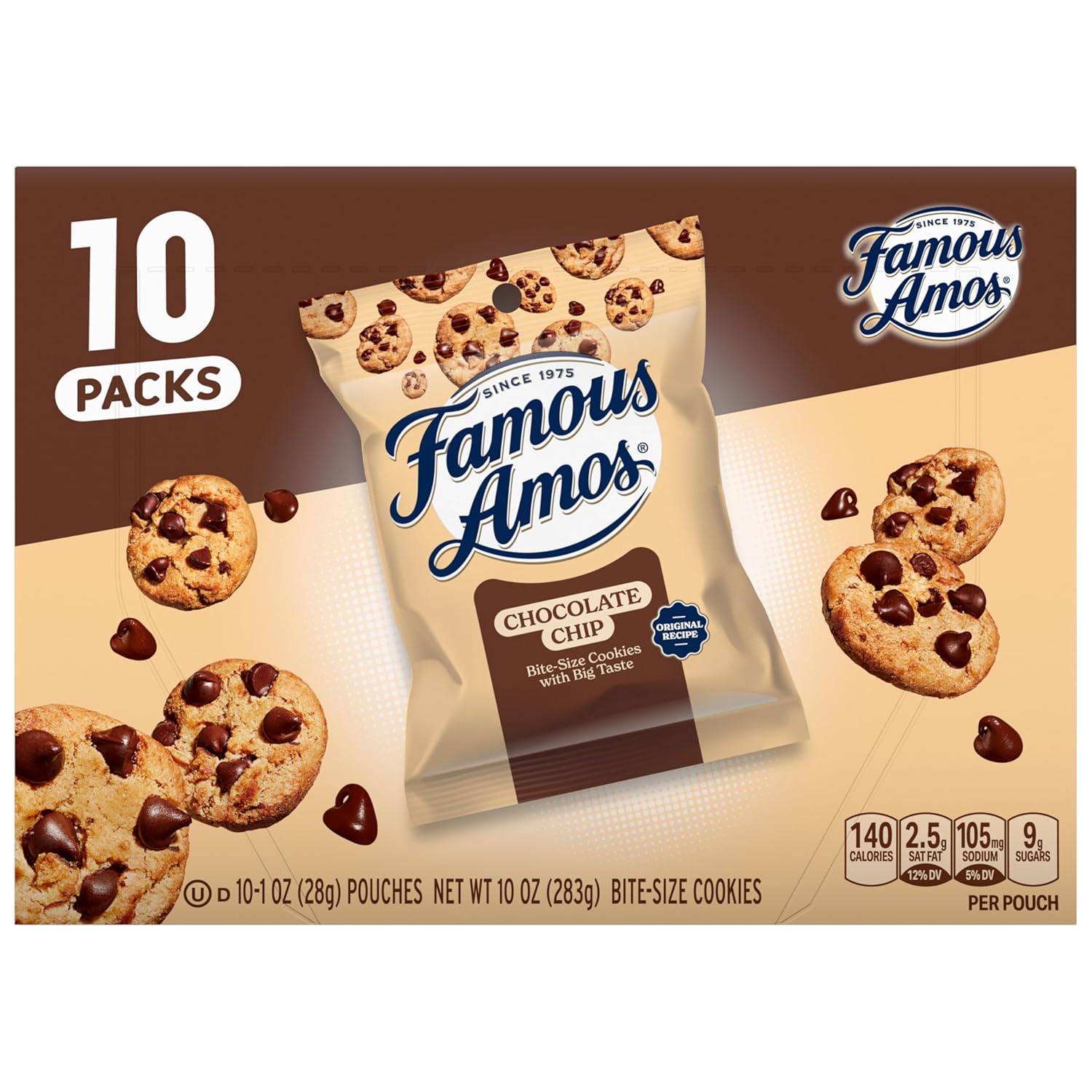 Famous Amos Classic Chocolate Chip Cookies, Bite-size cookies, Sweet Treats, 10 Pack Box, 10oz