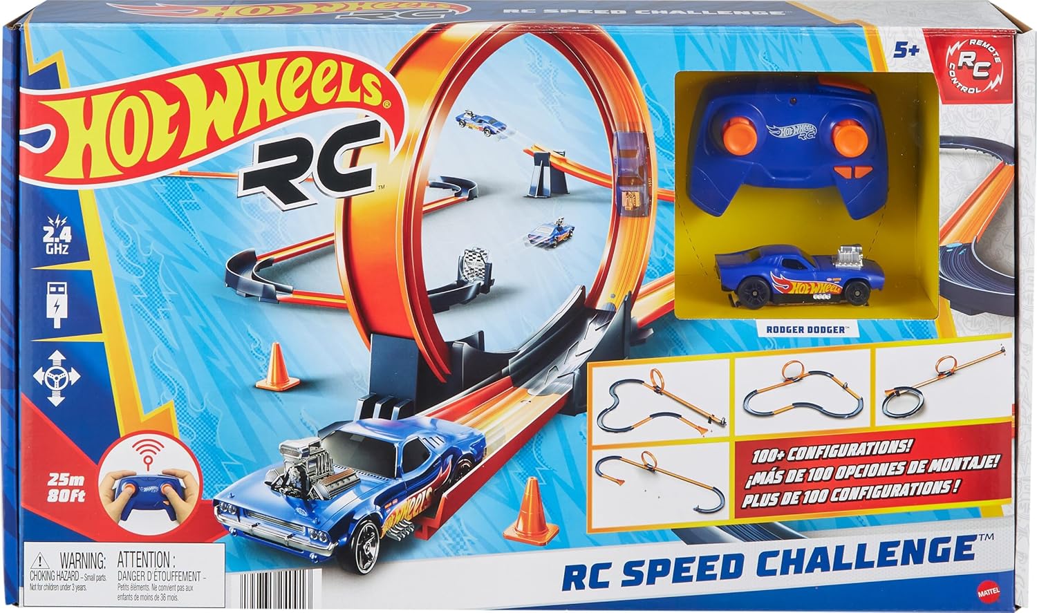 Hot Wheels Toy Car RC Track Set with 1:64 Scale Remote-Control Vehicle & 30+ Pieces of Race Track to Create Multiple Configurations