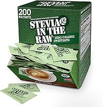 Stevia In The Raw, Plant Based Zero Calorie, No Erythritol, Sugar Substitute, Sugar-Free Sweetener for Coffee, Hot & Cold Drinks, Suitable For Diabetics, Vegan, Gluten-Free, 200 Count Packets (1 Pack)