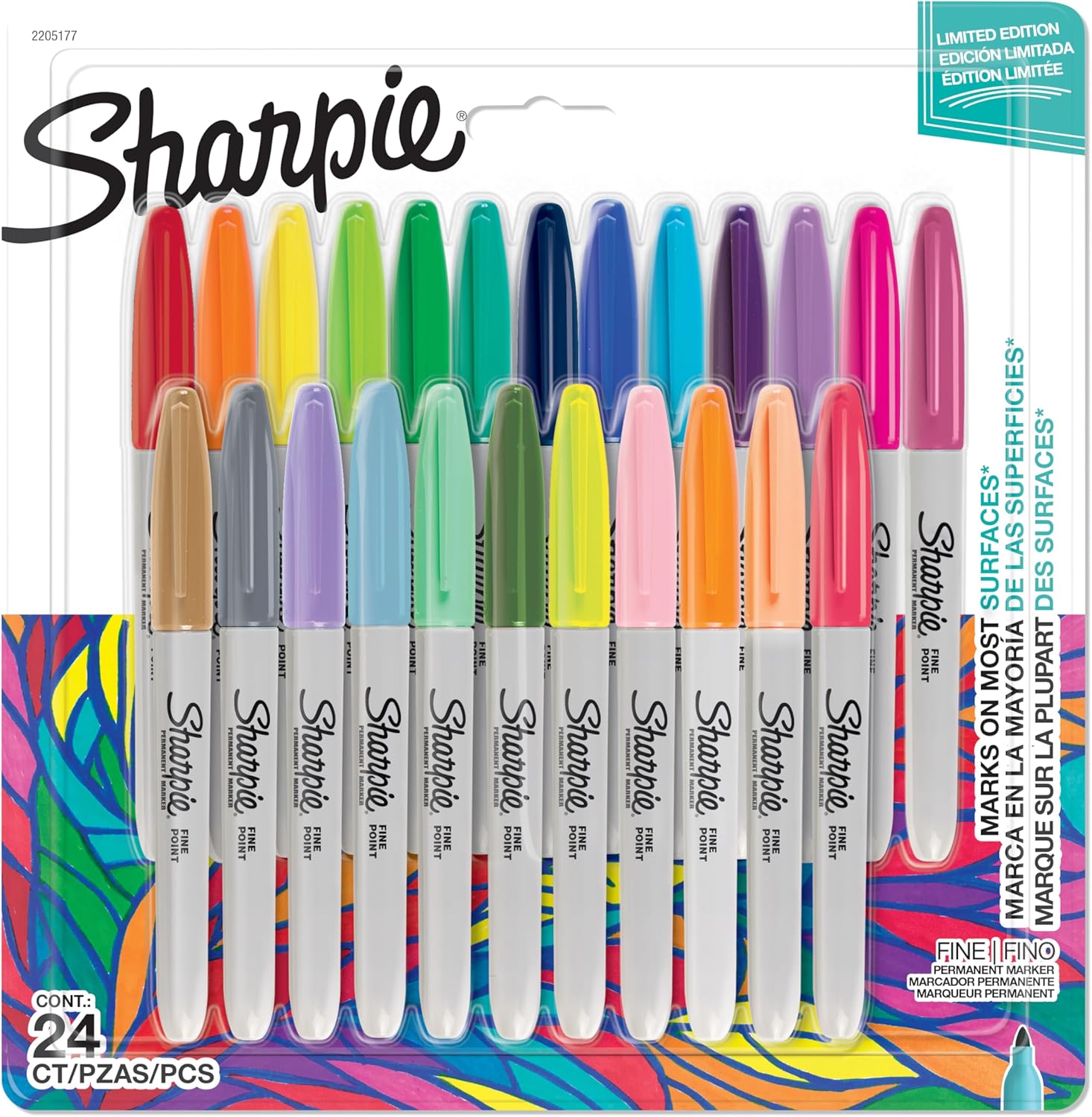 Sharpie Permanent Markers | Fine Point Colouring Pens | Assorted Colours | 24 Marker Pens