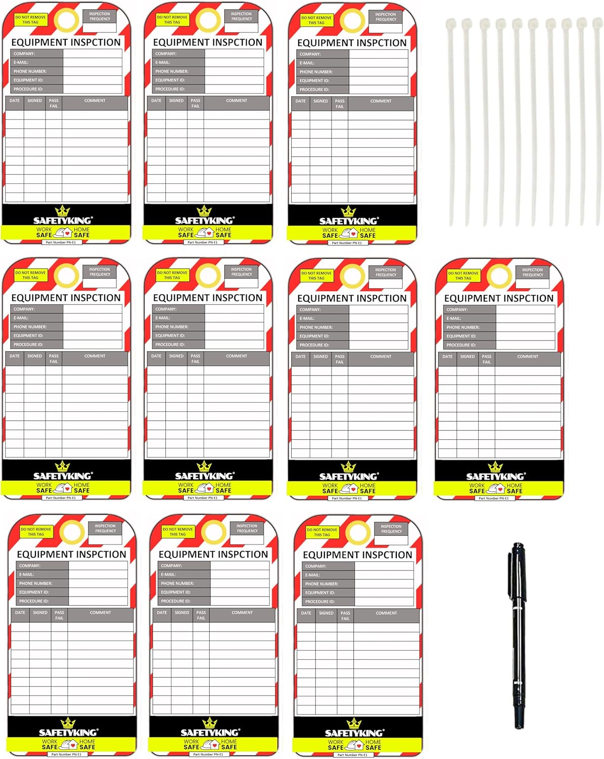 SAFETYKING® Asset Record Tags - 10 Robust Reusable Safety Inspection Tags