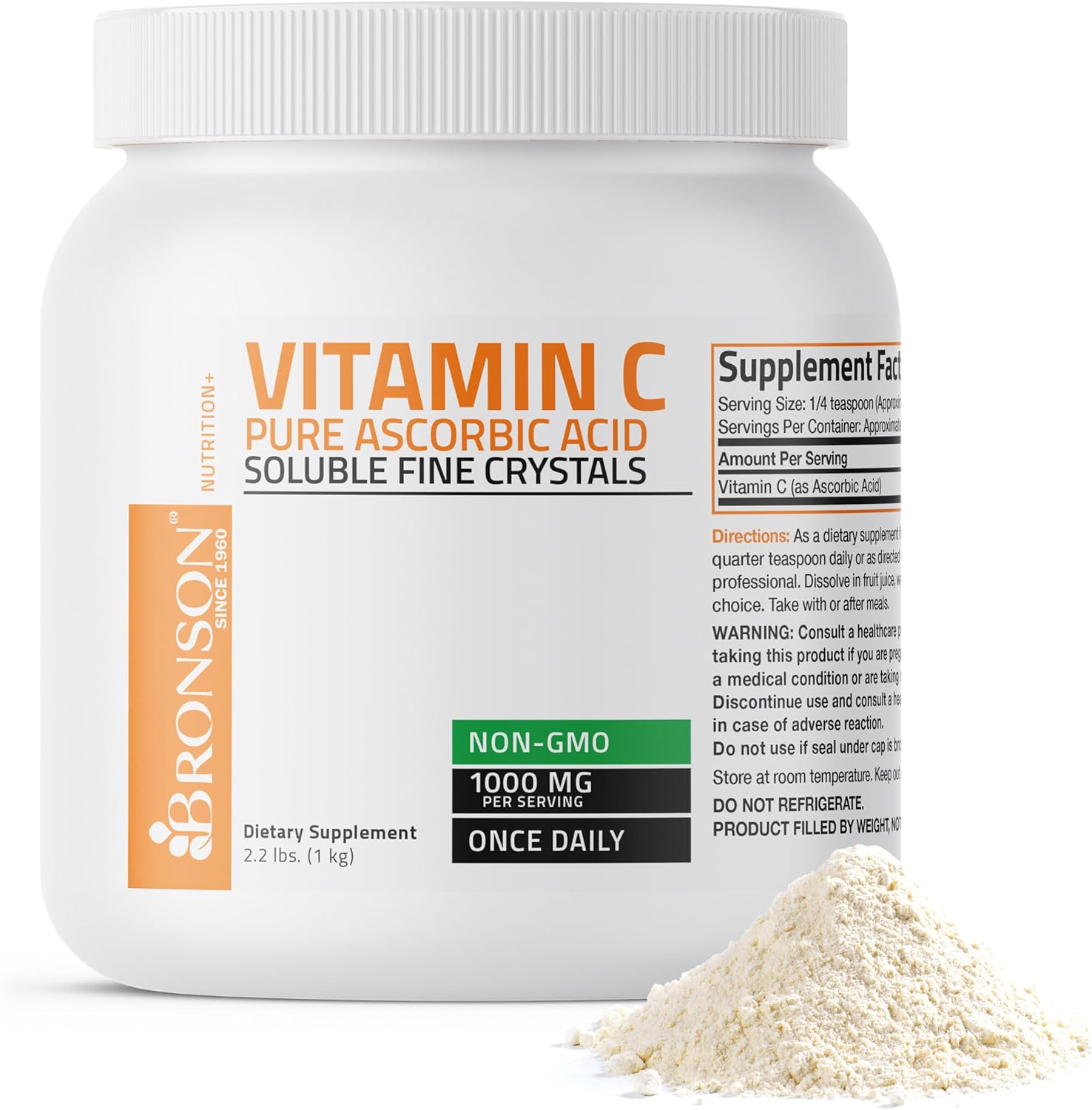 Vitamin C Powder Pure Ascorbic Acid Soluble Fine Non GMO Crystals – Promotes Healthy Immune System and Cell Protection – Powerful Antioxidant - 1 Kilogram (2.2 Lbs)