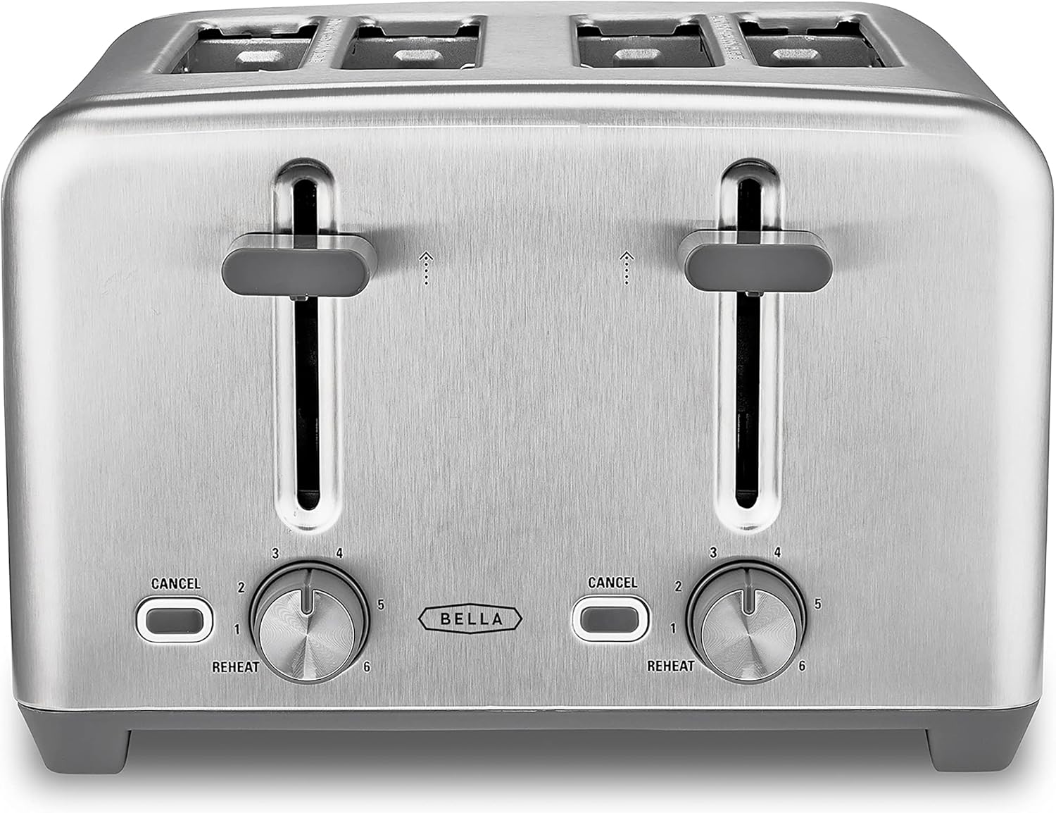 BELLA 4 Slice Toaster with Auto Shut Off, Extra Wide Slots and Removable Drop-Down Crumb Tray with Cancel and Reheat Function, For Texas Toast, Large Bread and Bagel, Stainless Steel