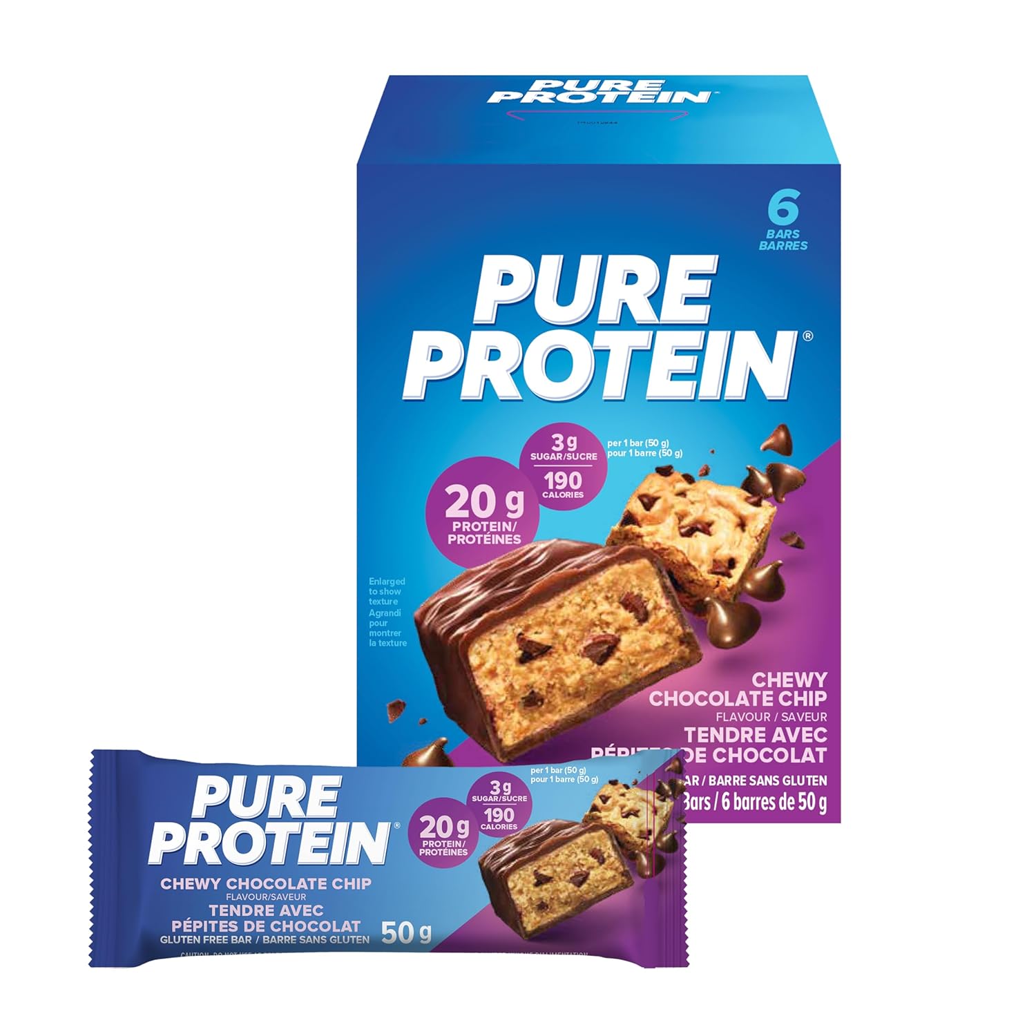 Pure Protein Bars, Gluten Free, Chewy Chocolate Chip, 50g, 6ct, {Imported from Canada}