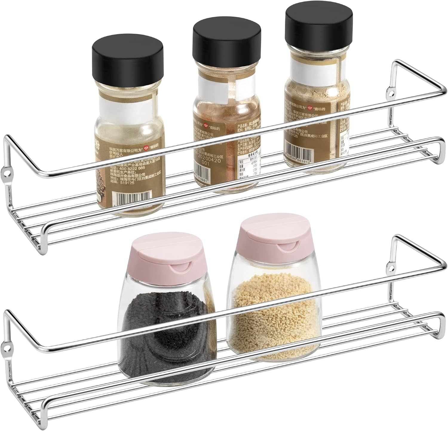 Lonian Spice Rack Organiser, 2-Tier Spice Shelf Storage Racks Wall Mounted for Kitchen Cabinet Pantry Door