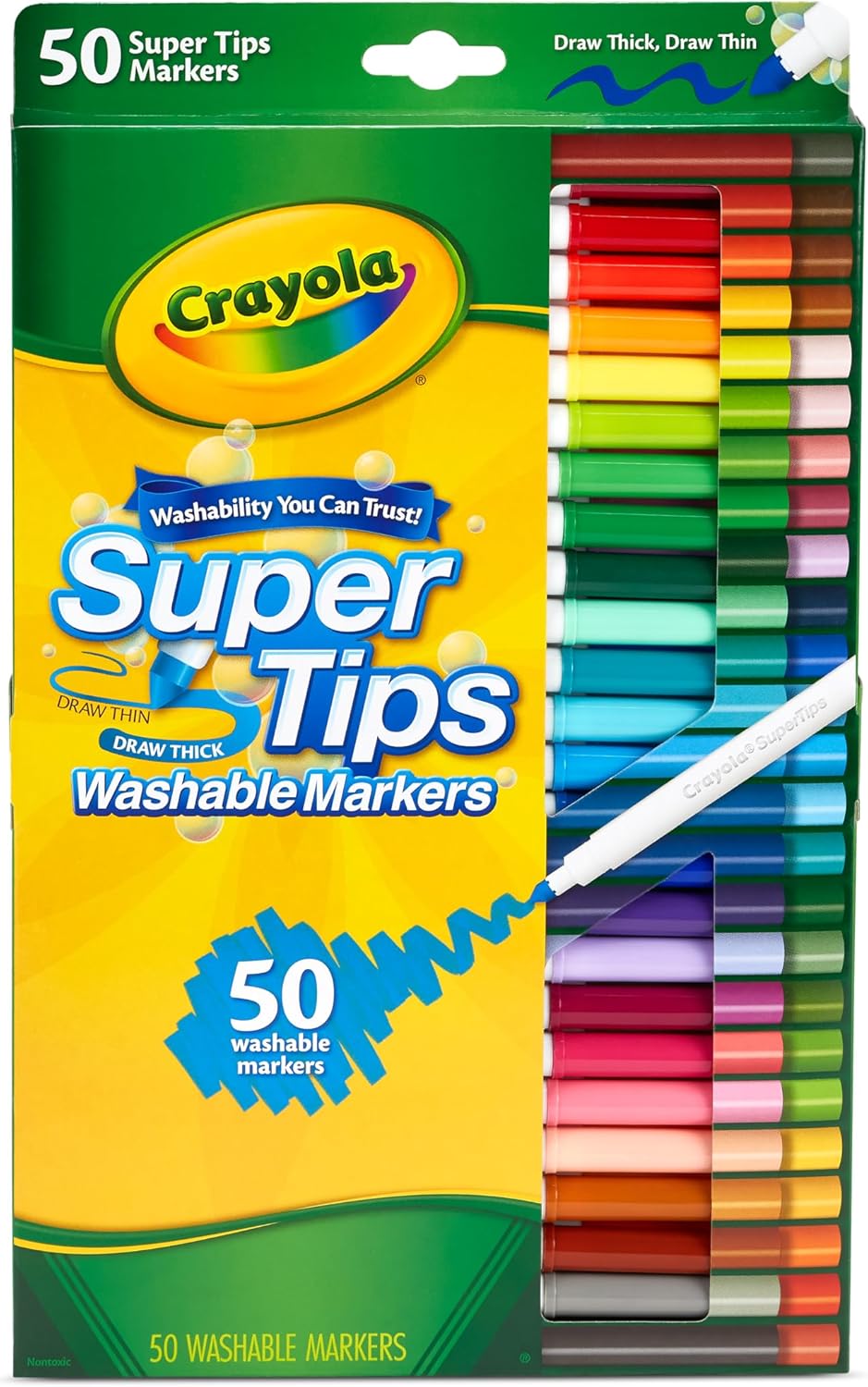 CRAYOLA SuperTips Washable Markers - Assorted Colours (Pack of 50) | Premium Felt Tip Pens That Can Easily Wash Off Skin & Clothing | Ideal for Kids Aged 3+