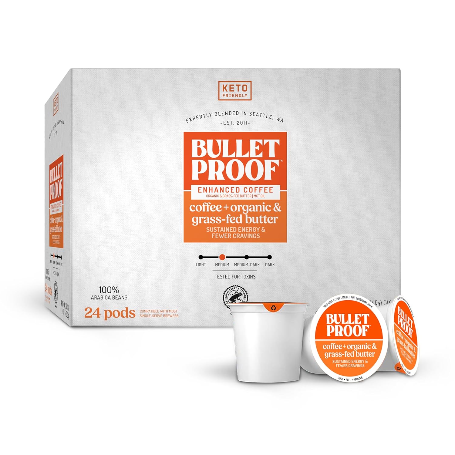 Bulletproof Coffee + Organic Grass-Fed Butter Single-Serve Pods, Keto Coffee, All-in-One Recipe with MCT Oil and Butter, Packaging May Vary