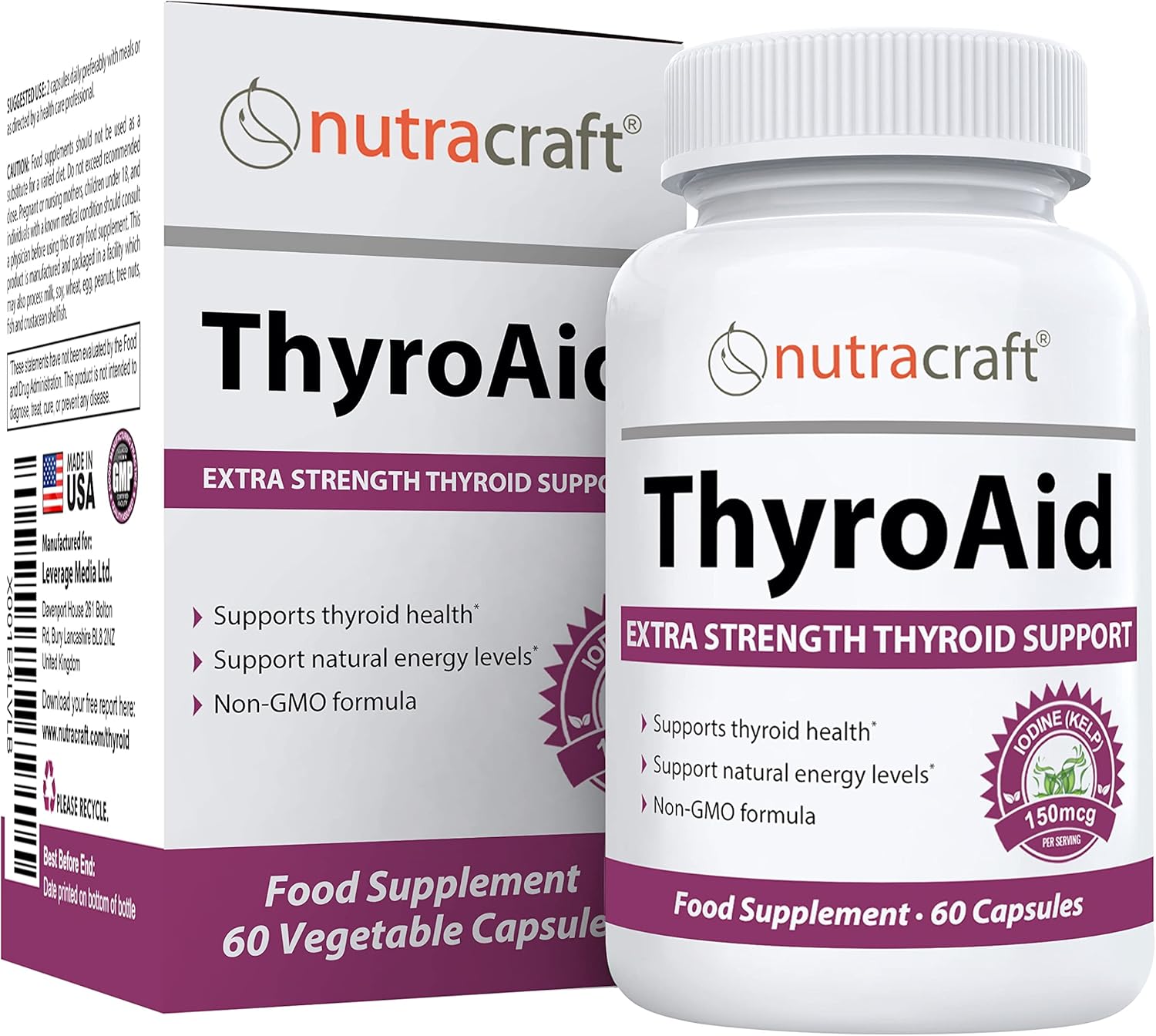 ThyroAid #1 Thyroid Support Supplement | Premium Thyroid Formula & Energy Support with Kelp, Iodine, Ashwagandha, Selenium, B12, Copper & More | 60 Capsules (Non-GMO)