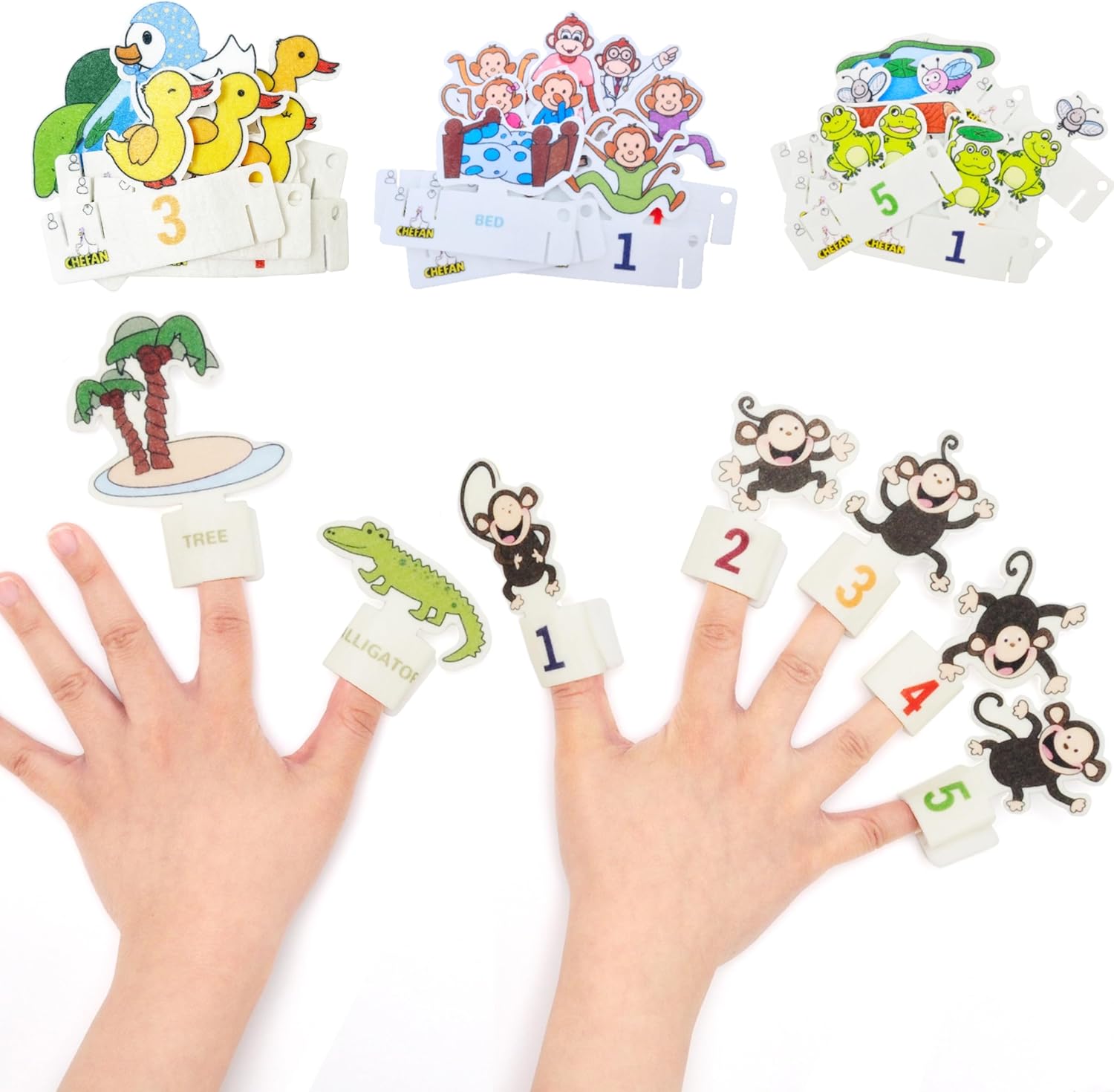 CHEFAN Finger Puppets for Toddlers Story Time,34 Pcs Mini Animals Felt Finger Puppet Toys,Perfect for Role Playing Classroom Learning Party Favors,Travel,Five Little Monkey,Five Little Duck