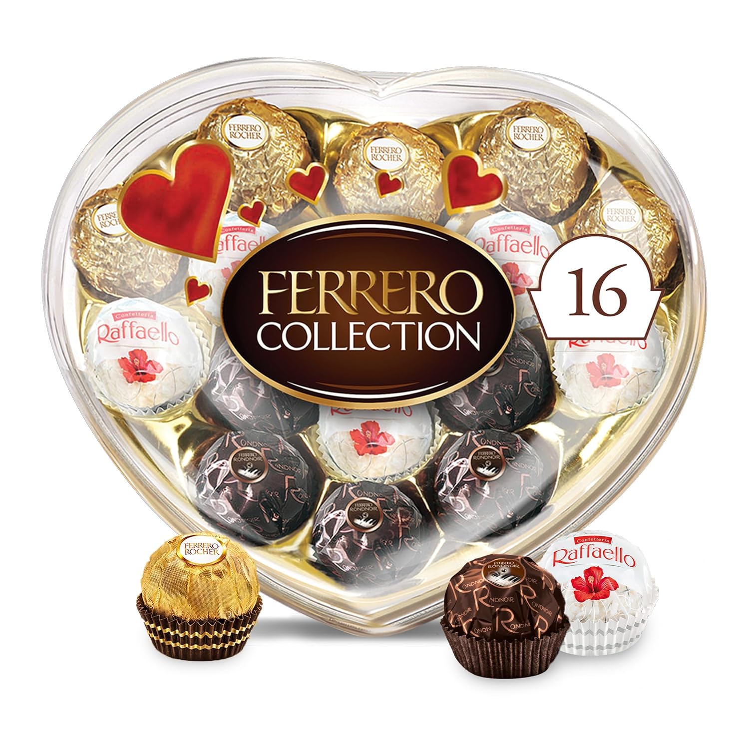 Ferrero Collection, 16 Count, Assorted Hazelnut, Chocolate and Coconut, Valentine's Chocolate Heart Gift Box, 6.2 oz