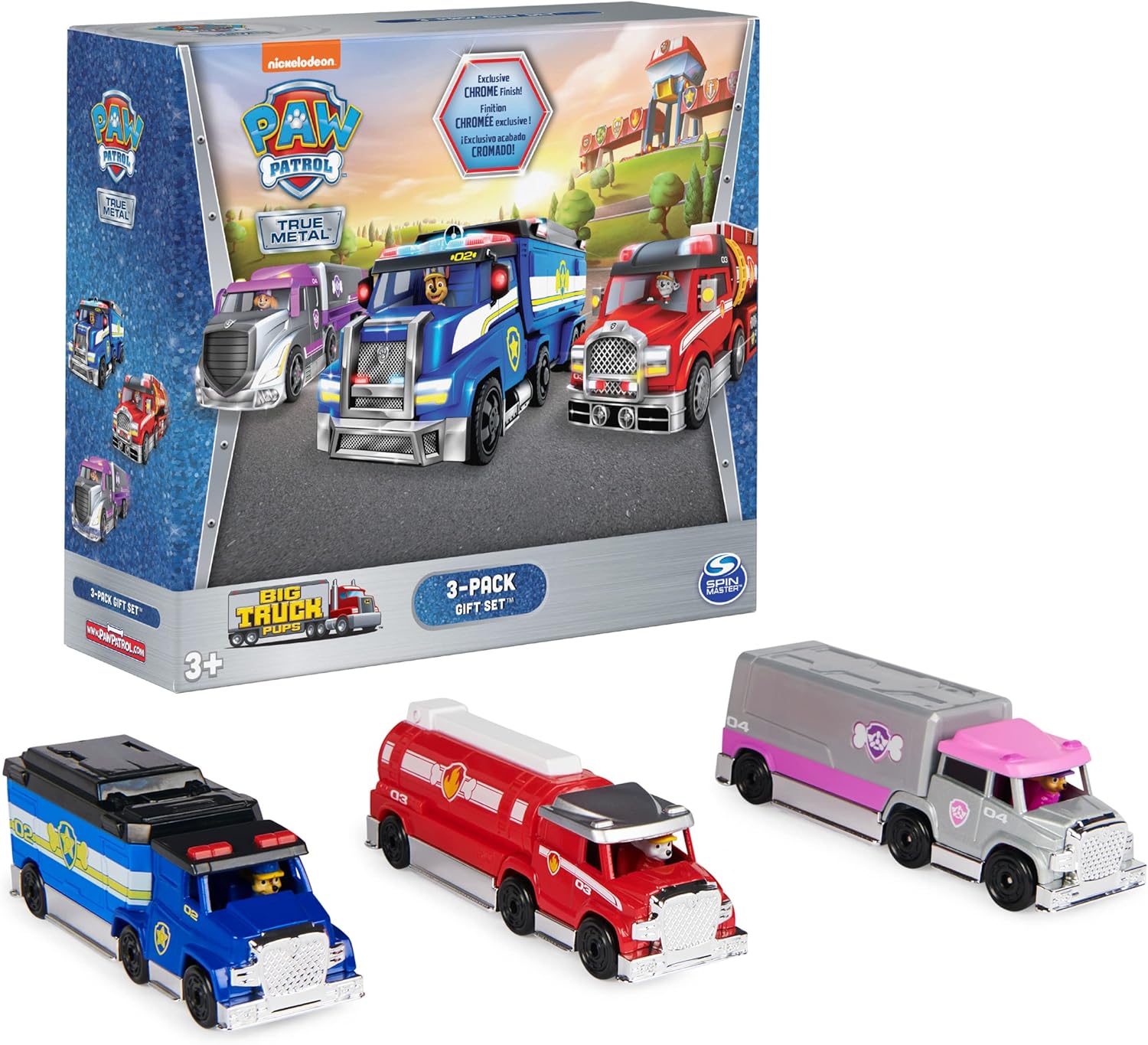 Paw Patrol, True Metal Chase, Marshall and Skye Collectible Big Truck Pups Toy Trucks (Amazon Exclusive) 1:55-Scale, Kids’ Toys for Ages 3 and up