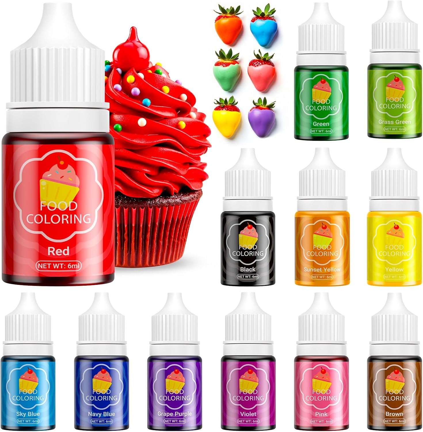 Waysroma Food Colouring 12 Colors, Liquid Food Colouring Vibrant Food Dye, Tasteless Liquid Colour for Cake Decorating, Baking, Donuts, Macarons, Icing, Fondant, Cookie - 6ml/Bottle