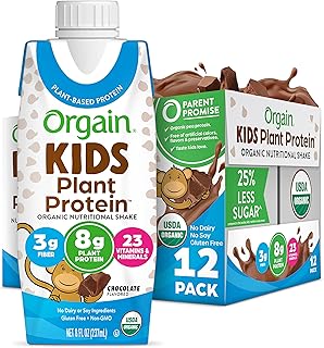 Orgain Organic Kids Nutritional Vegan Protein Shake, Chocolate - Healthy Kids Snacks, 8g Plant Protein, 23 Vitamins & Minerals, 3g Fiber, No Dairy & Soy Ingredients, Non-GMO, 8 Fl Oz (Pack of 12)