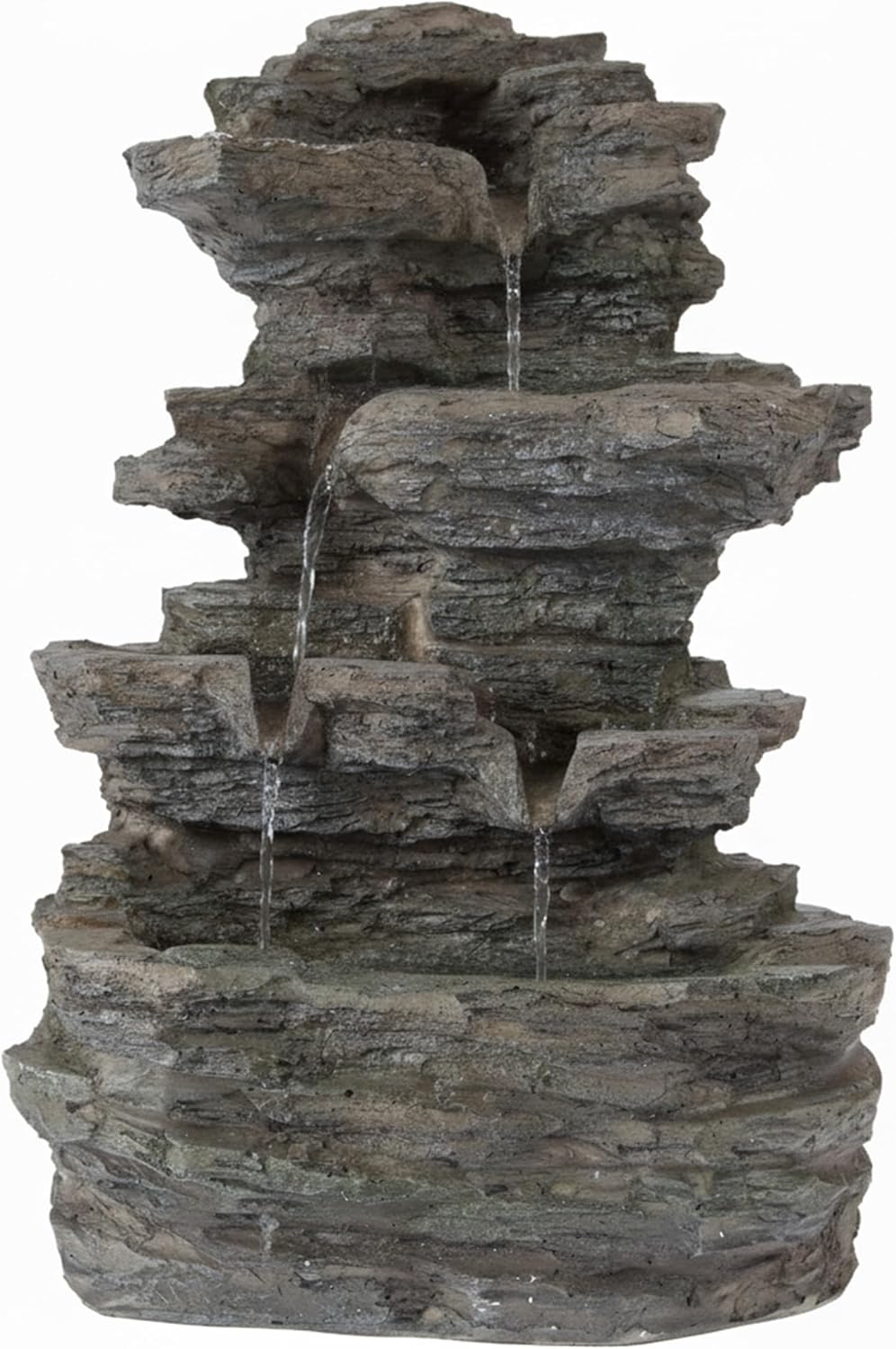 Tabletop Waterfall Fountain with Cascading Rock and LED Lights - Resin Tiered Stones for Office, Patio, and Home Decor by Pure Garden (Gray)