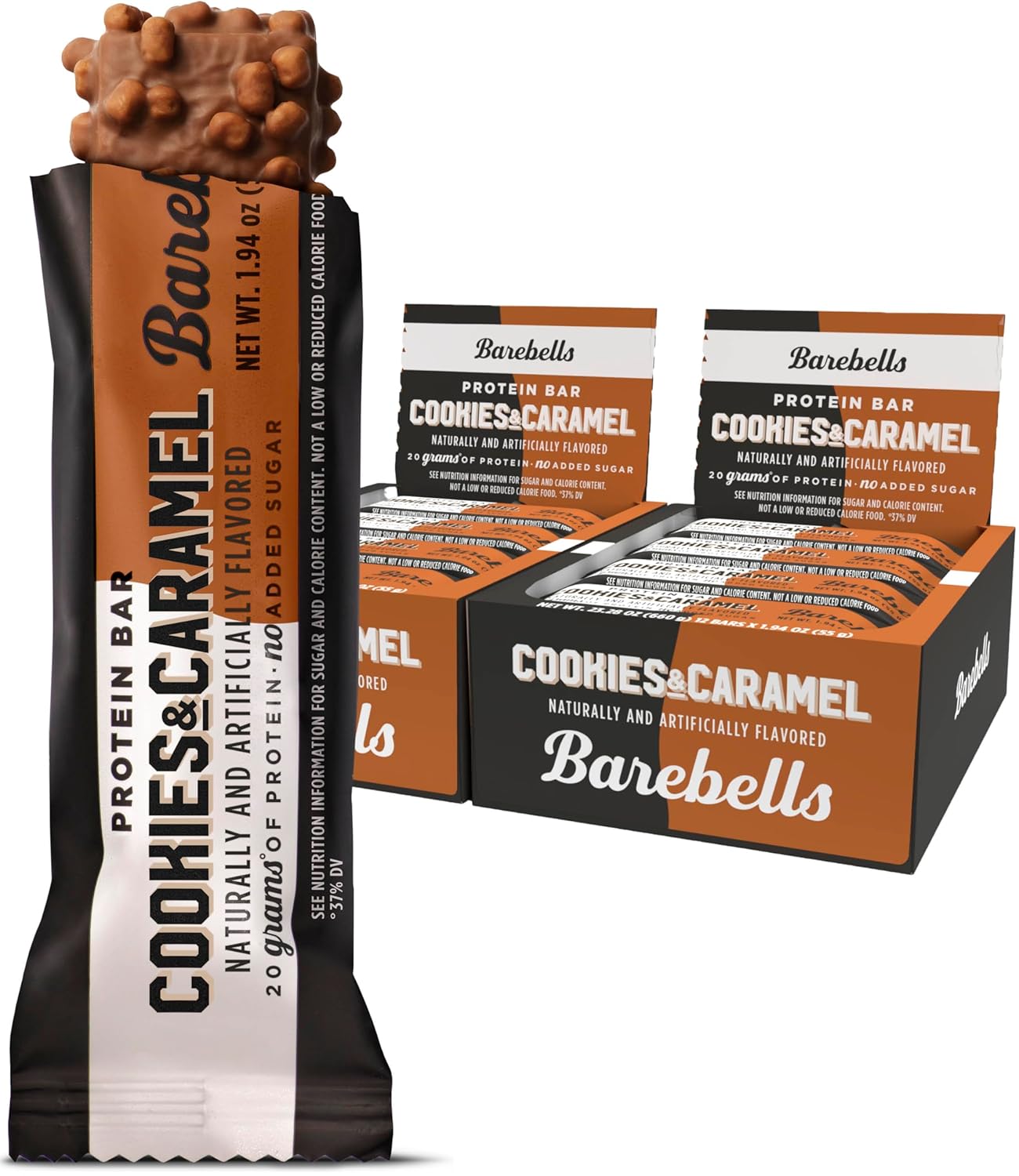 Barebells Protein Bars Cookies and Caramel - 24 Bars (2 Packs of 12), 20g High Protein Treats - Chocolate Nutrition Bar with 1g Total Sugars - On-The-Go Breakfast or Post-Workout Snack