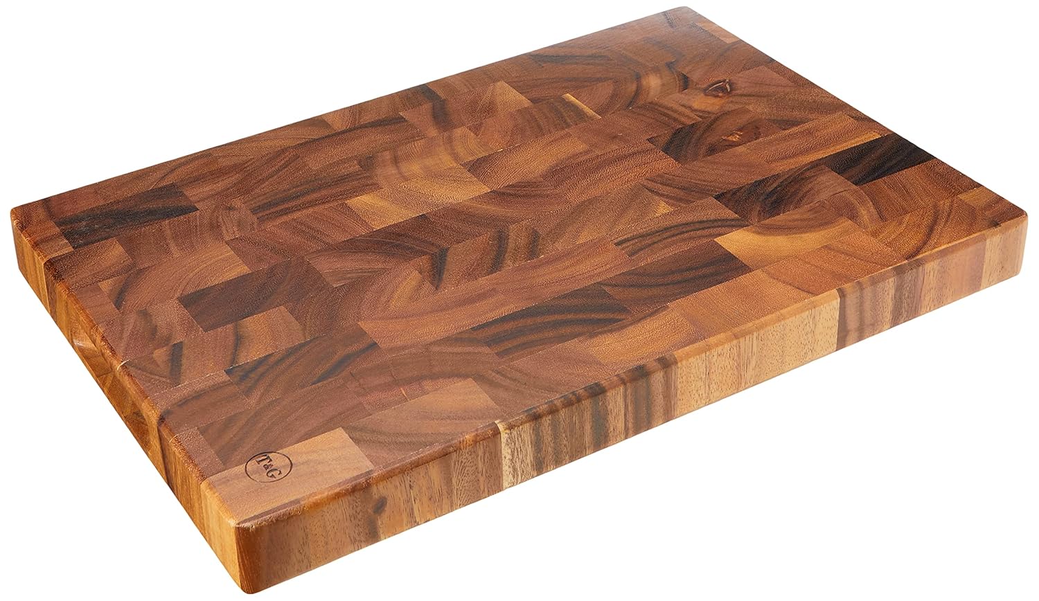 T&G 10943 Tuscany Rectangular End Grain Chopping Board with Finger Grooves in Acacia, Large, 45 x 30 x 4 cm