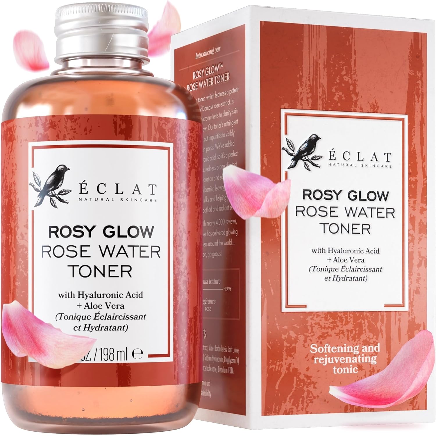 Rose Water Toner – Hydrating Toner for Face - Rosewater with Hyaluronic Acid & Aloe Vera - Alcohol Free & Skin Soothing Formula - Rejuvenating & Calming Facial Skin Care