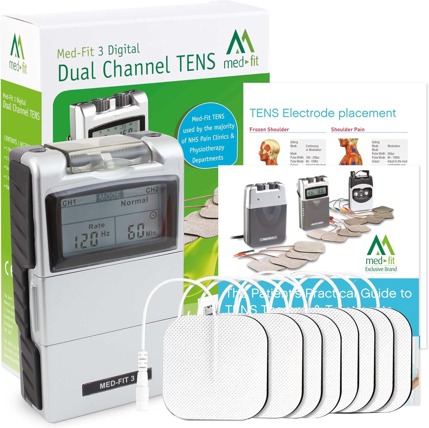 Med-Fit 3 Digital Dual Channel TENS Machine for Fast & Effective Pain Relief and Pain Management - Fully Certified Tens CE2460