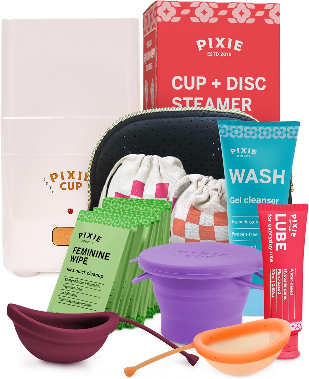 Pixie Menstrual Disc & Steamer Kit - No Metals/Toxins - 100% Medical-Grade Silicone - Removes Like a Tampon - Proven for Successful Disc Use