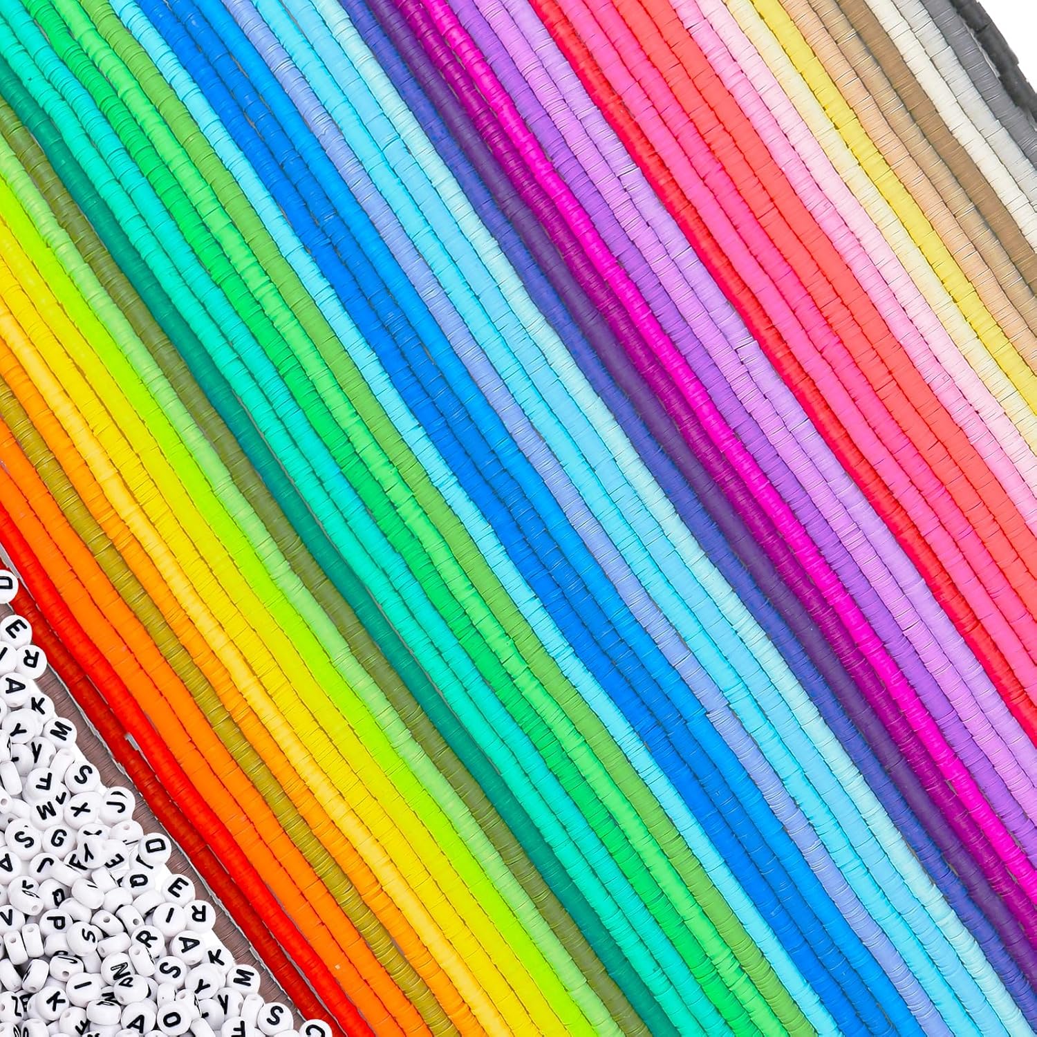 JMUQ 50 Strands Clay Beads, 50 Colors Flat Preppy Polymer Clay Heishi Beads with Letter Beads for Friendship Bracelets Jewelry Making Kit, DIY Arts and Crafts