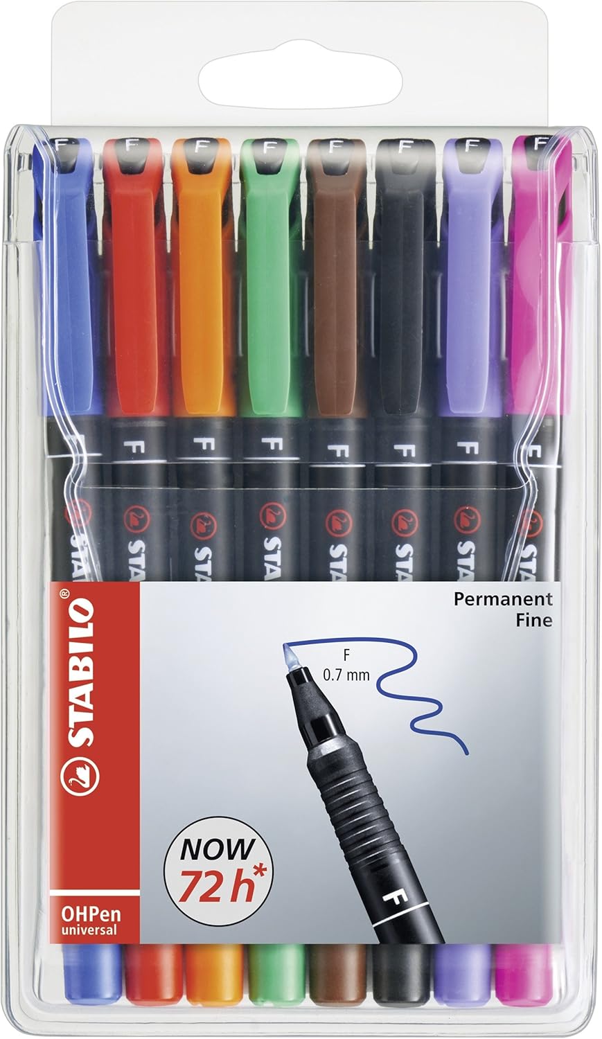 STABILO OHPen universal - Pen for Overhead Projection - Permanent Fine (F) - Pack of 8 - Assorted Colours
