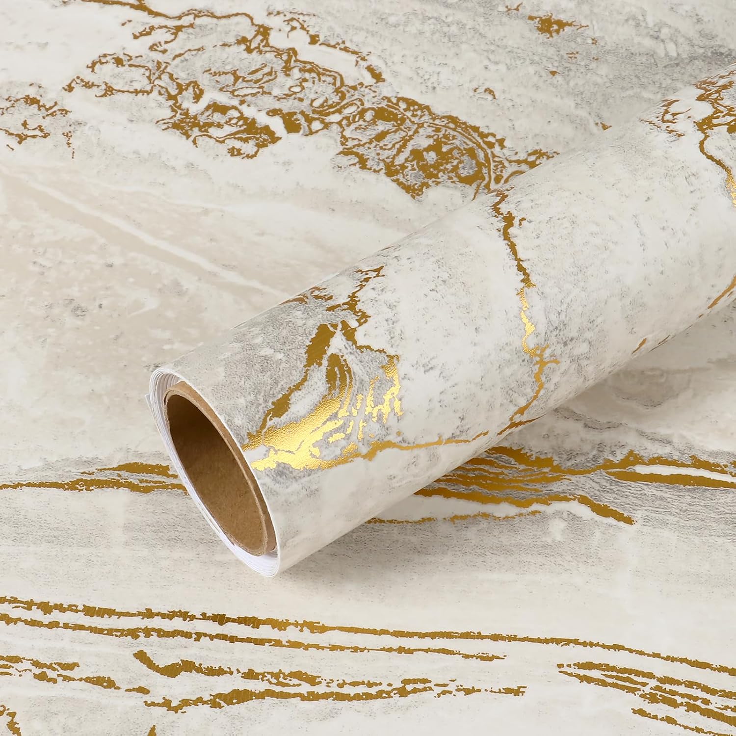 VEELIKE Matte Beige Gold Marble Countertop Contact Paper Kitchen Countertop Peel and Stick Waterproof Granite Marble Wallpaper 15.7''x354'' Adhesive Countertop Covers for Bathroom Desk Table Walls