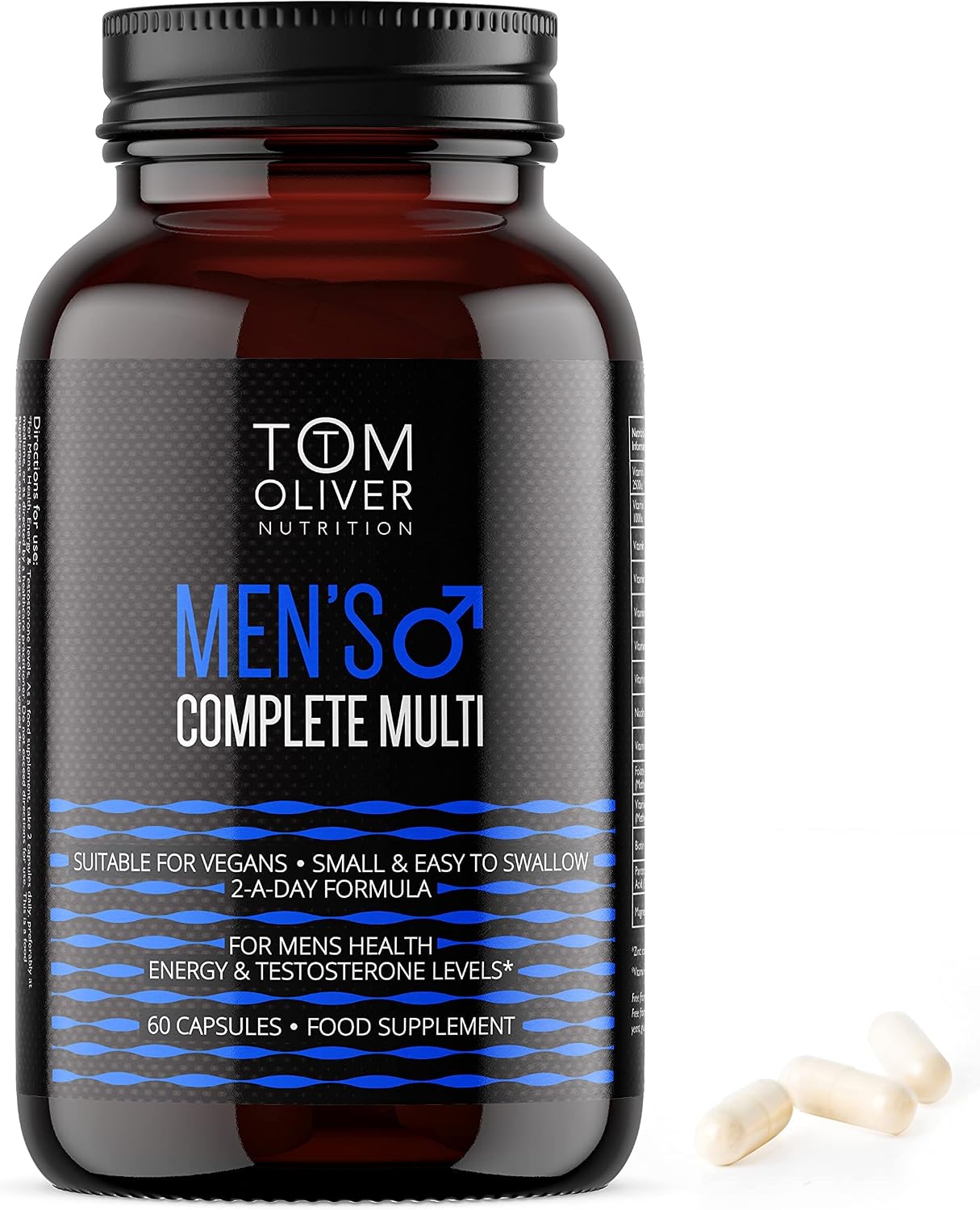 Tom Oliver Nutrition Men's Complete Multivitamin with CoQ10, B Complex, Vitamin A, Vitamin D3 +K2, Zinc & Magnesium, 60 Count