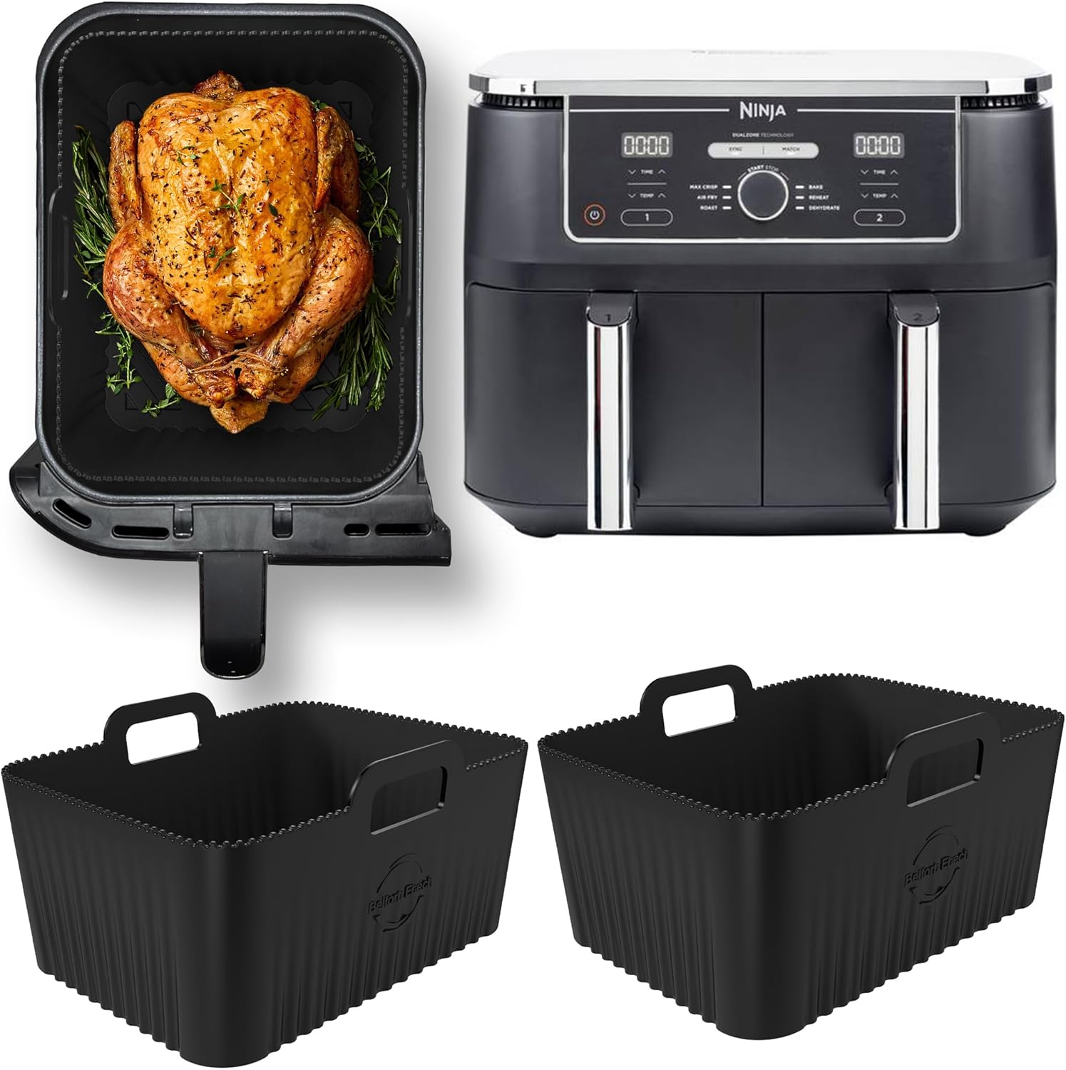 Premium Ninja 9.5L AF400UK Silicone Liners | 2.5mm Liner Thickness & 8mm high Silicone Lines on Base |Specially Designed for Ninja Dual Air Fryer 9.5L AF400UK & AF451UK | Ninja Silicone Liners