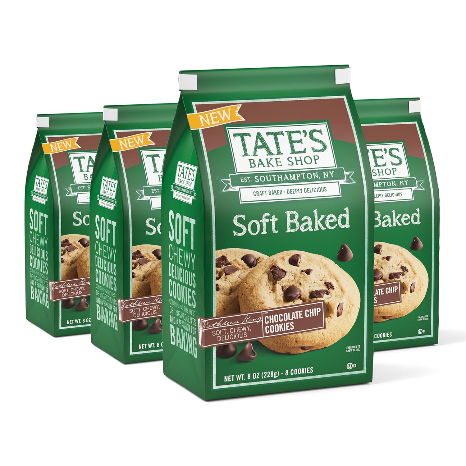 Tate's Bake Shop Soft Baked Cookies, Chocolate Chip, 4-8 oz Bags