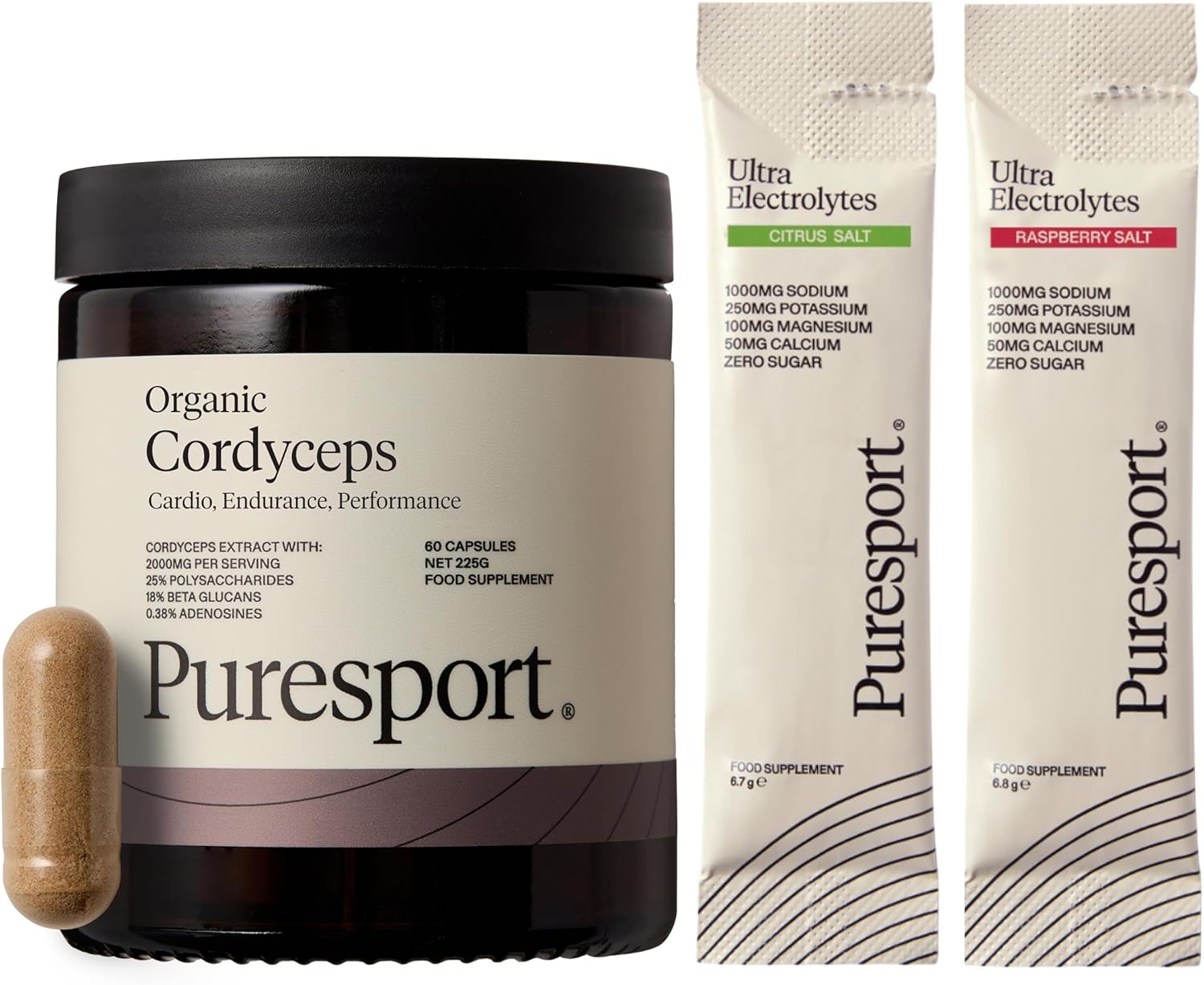 Puresport Ultimate Endurance Bundle | 1 x Ultra Electrolytes Discovery Pack (30 Pack) & 1 x Cordyceps (60 Capsules) | Supports Aerobic Efficiency | Optimises Hydration | Supports Muscle Function