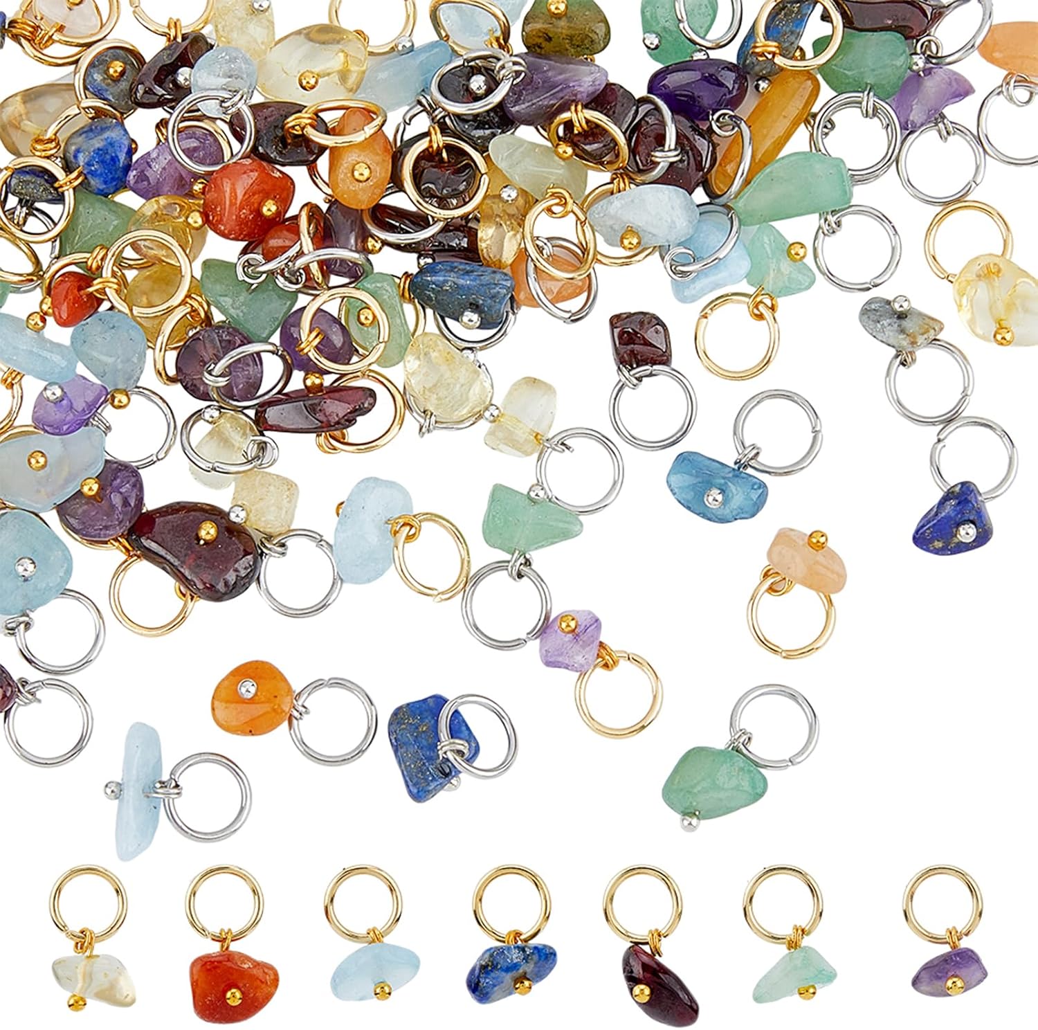 SUPERFINDINGS 84Pcs Nuggets Gemstone Charms Natural Mixed Pendants Crystal Stone Charms with Stainless Steel Jump Ring for Earring Necklace Bracelet Jewelry Making