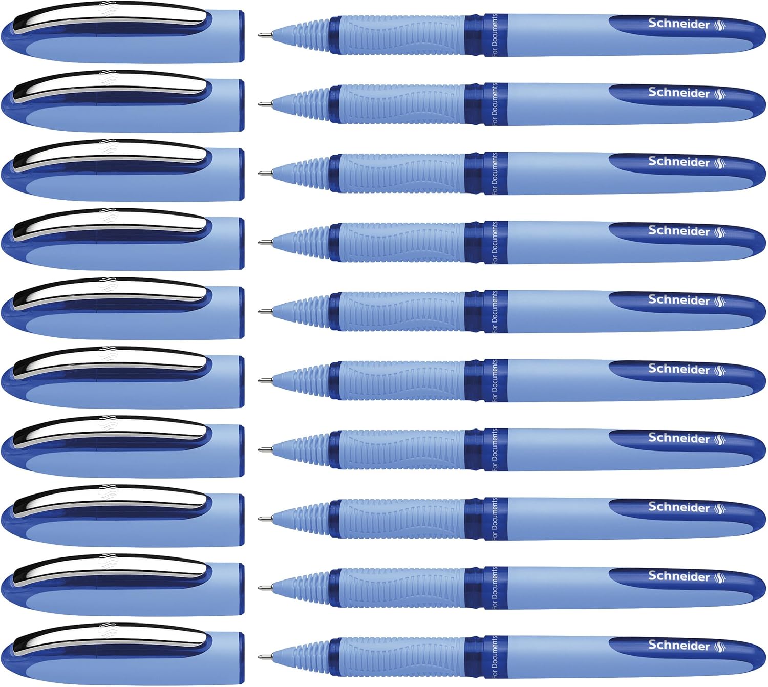 Schneider One Hybrid N Rollerball Pen, 0.3 mm Hybrid Needle Tip, Light Blue Barrel, Blue Ink, Box of 10 Pens (183403)