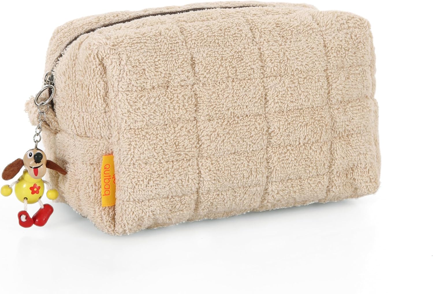 QutBag Compact Towel Makeup Bag - Portable Cosmetic Organizer with Quick-Dry Towel Lining, Ideal for Travel, Gym, and Everyday Use (Beige)