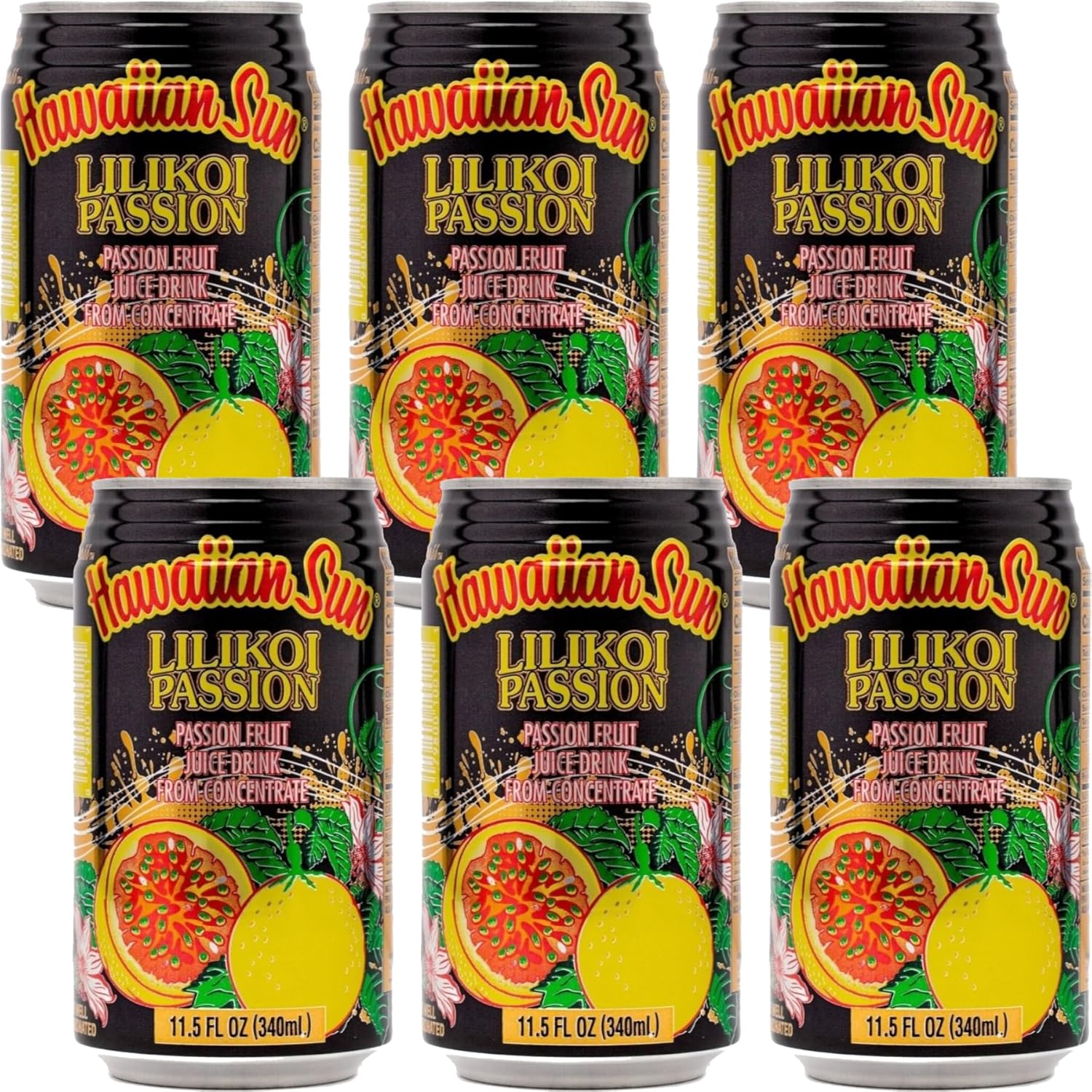 Hawaiian Sun Drinks - Lilikoi Passion (11.5floz x 6 cans) - Tropical Refreshing Juice